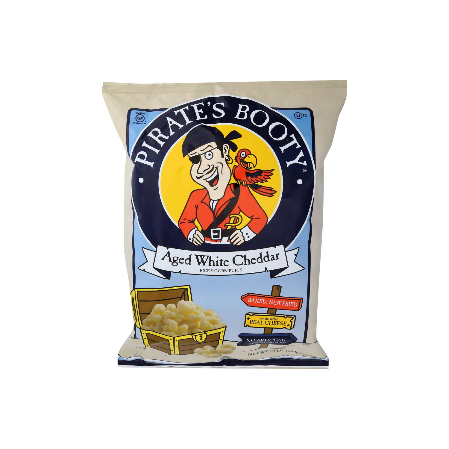 Pirate Brands Baked Rice & Corn Puffs Aged White Cheddar - 10 Ounce Image 1 of 2