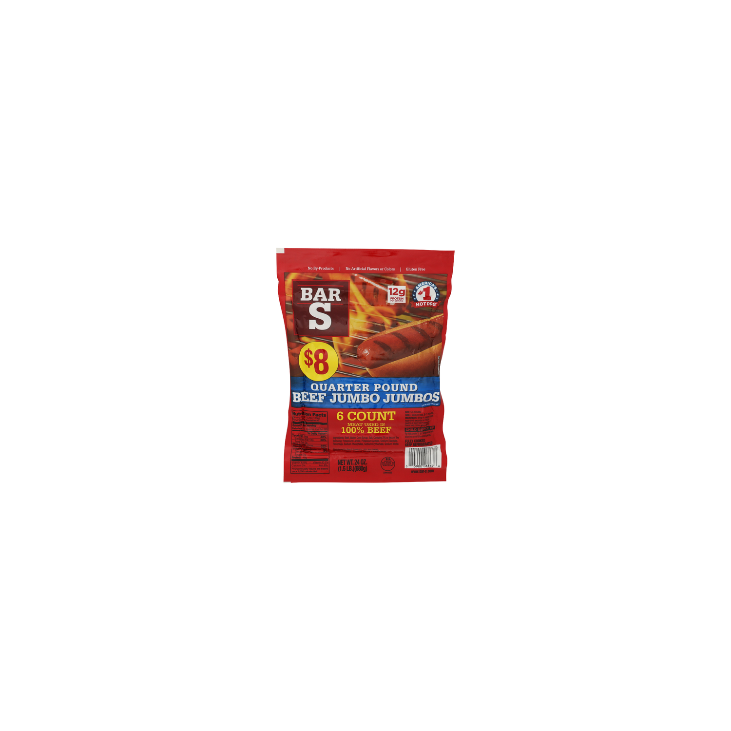BAR-S Jumbo Beef Franks - 4 Ounce - 6 Count Image 1 of 4