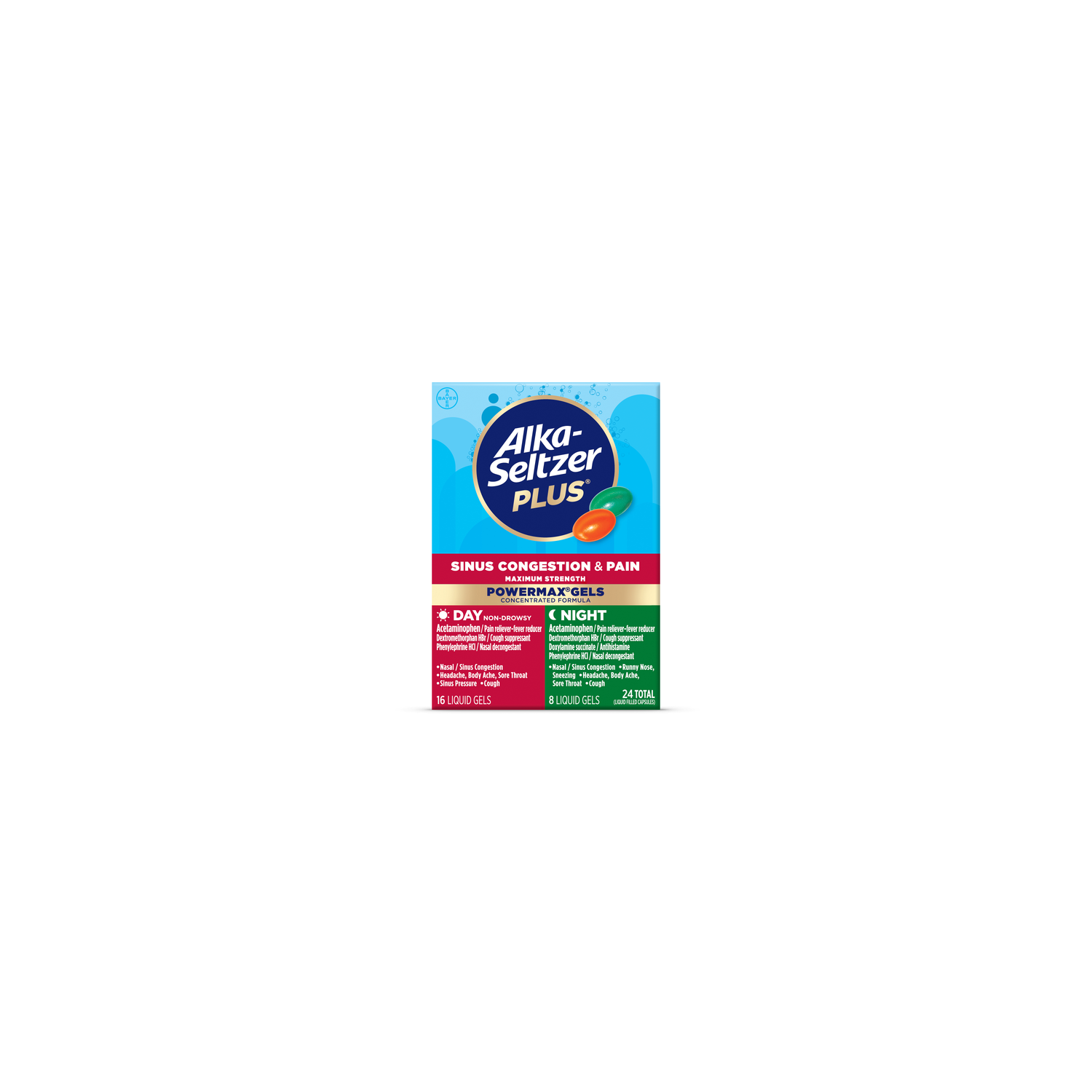 Alka-Seltzer Plus Powermax Sinus & Cold Day & Night Liquid Gels - 24 Count