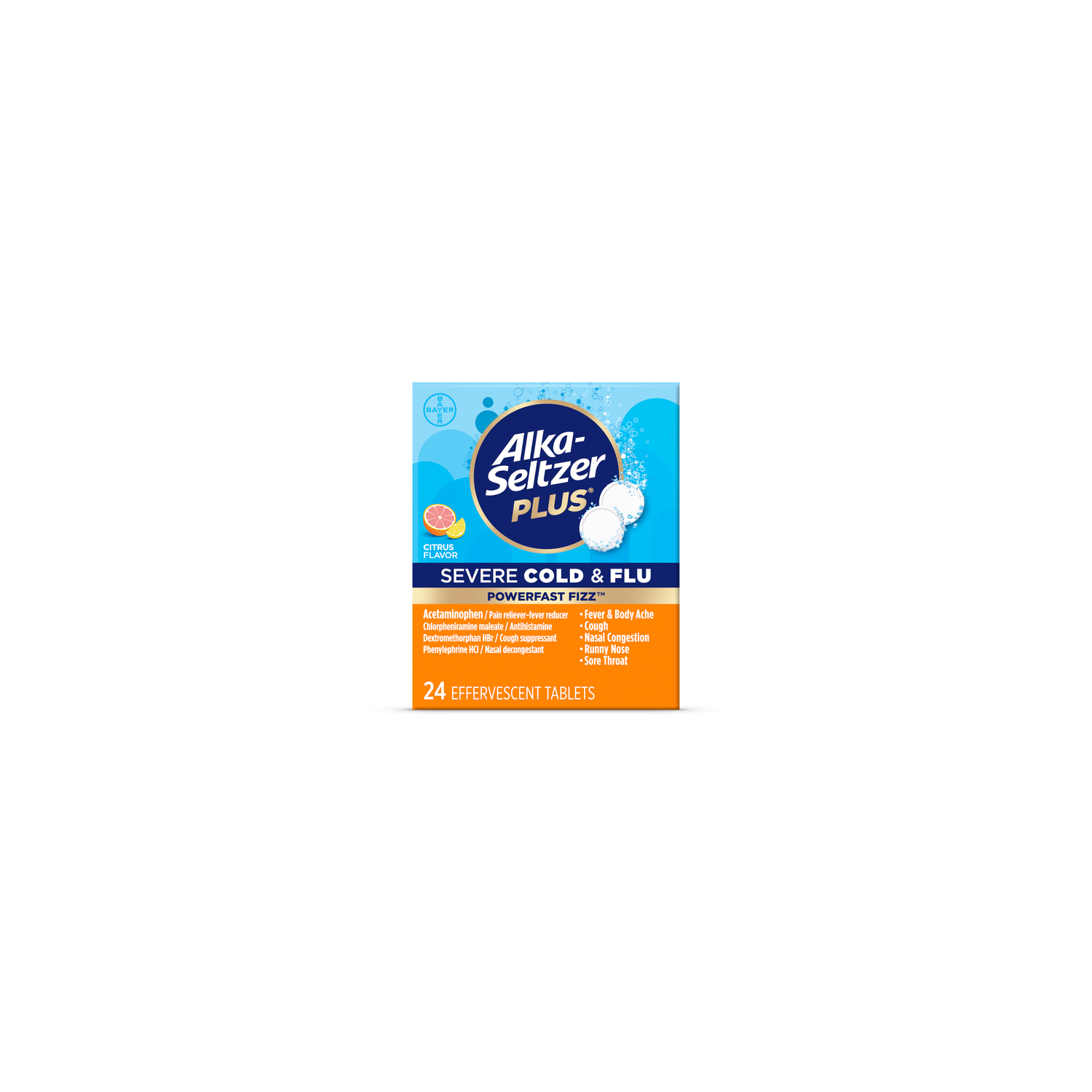 Alka-Seltzer Plus Citrus Flavored Powerfast Fizz Severe Cold & Flu Medicine Effervescent Tabs - 24 Count