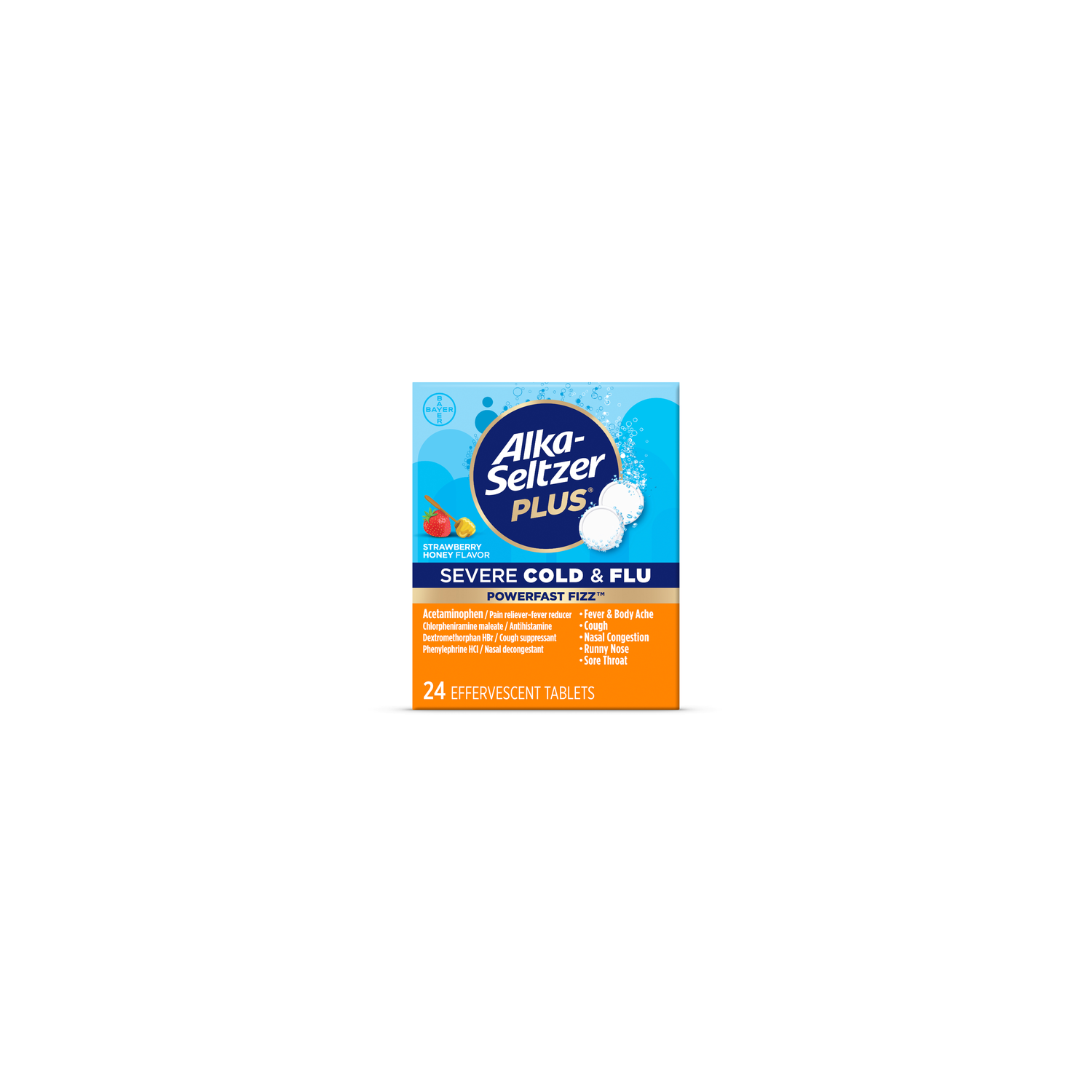 Alka-Seltzer Plus Strawberry Honey Powerfast Fizz Severe Cold & Flu Medicine Effervescent Tablet - 24 Count