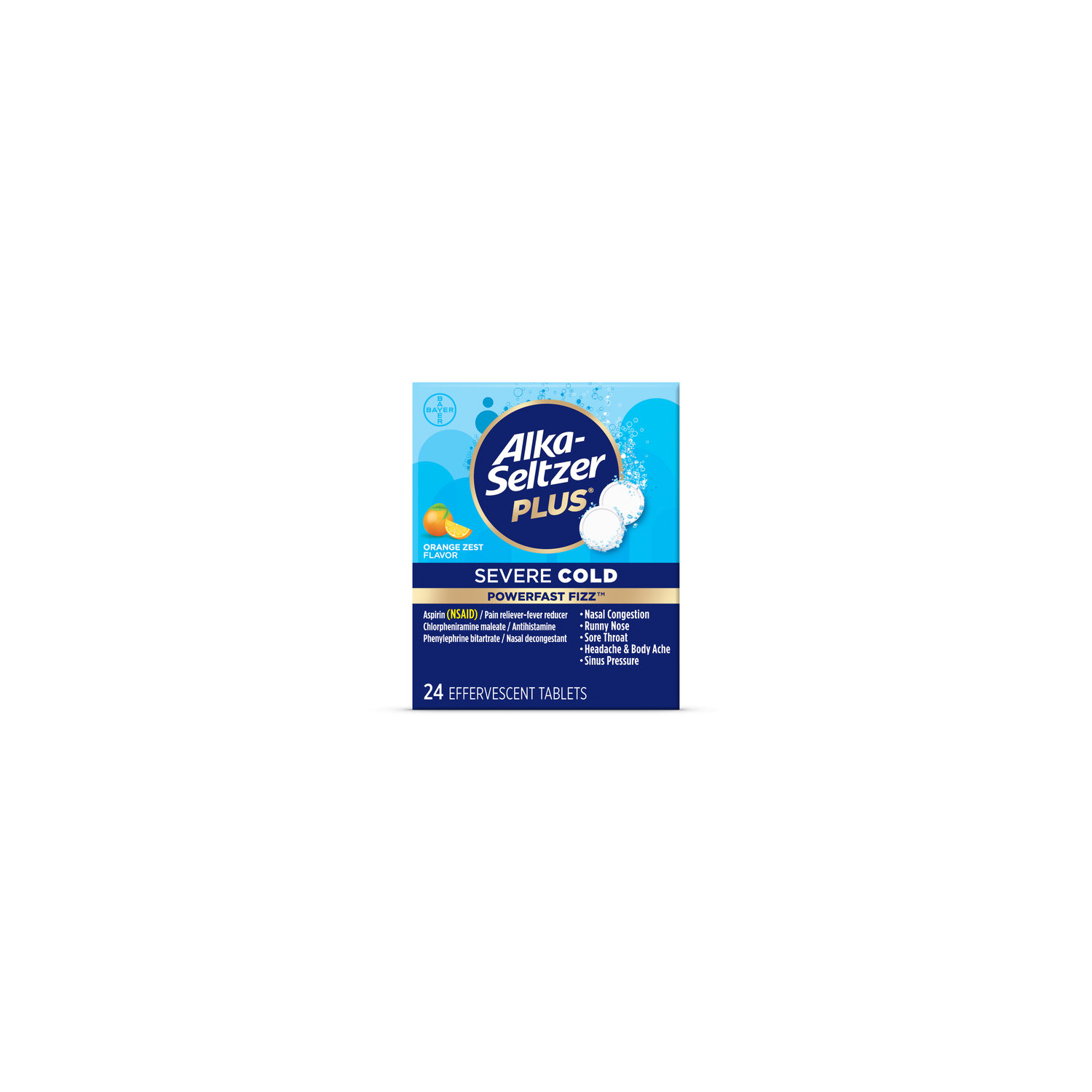 Alka-Seltzer Plus Orange Zest Flavored Powerfast Fizz Severe Cold Medicine Effervescent Tabs - 24 Count