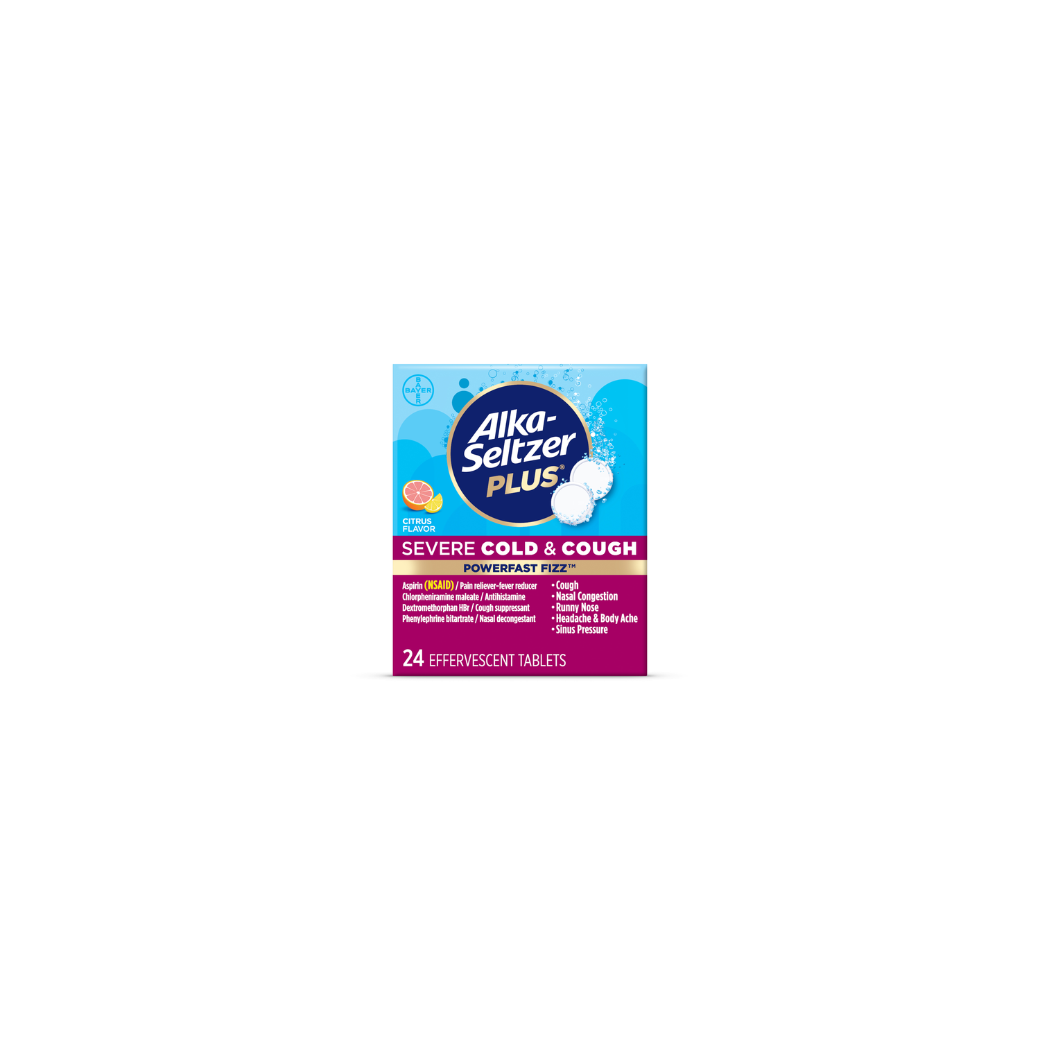 Alka-Seltzer Plus Citrus PowerFast Fizz Severe Cold & Cough Treatment - 24 Count