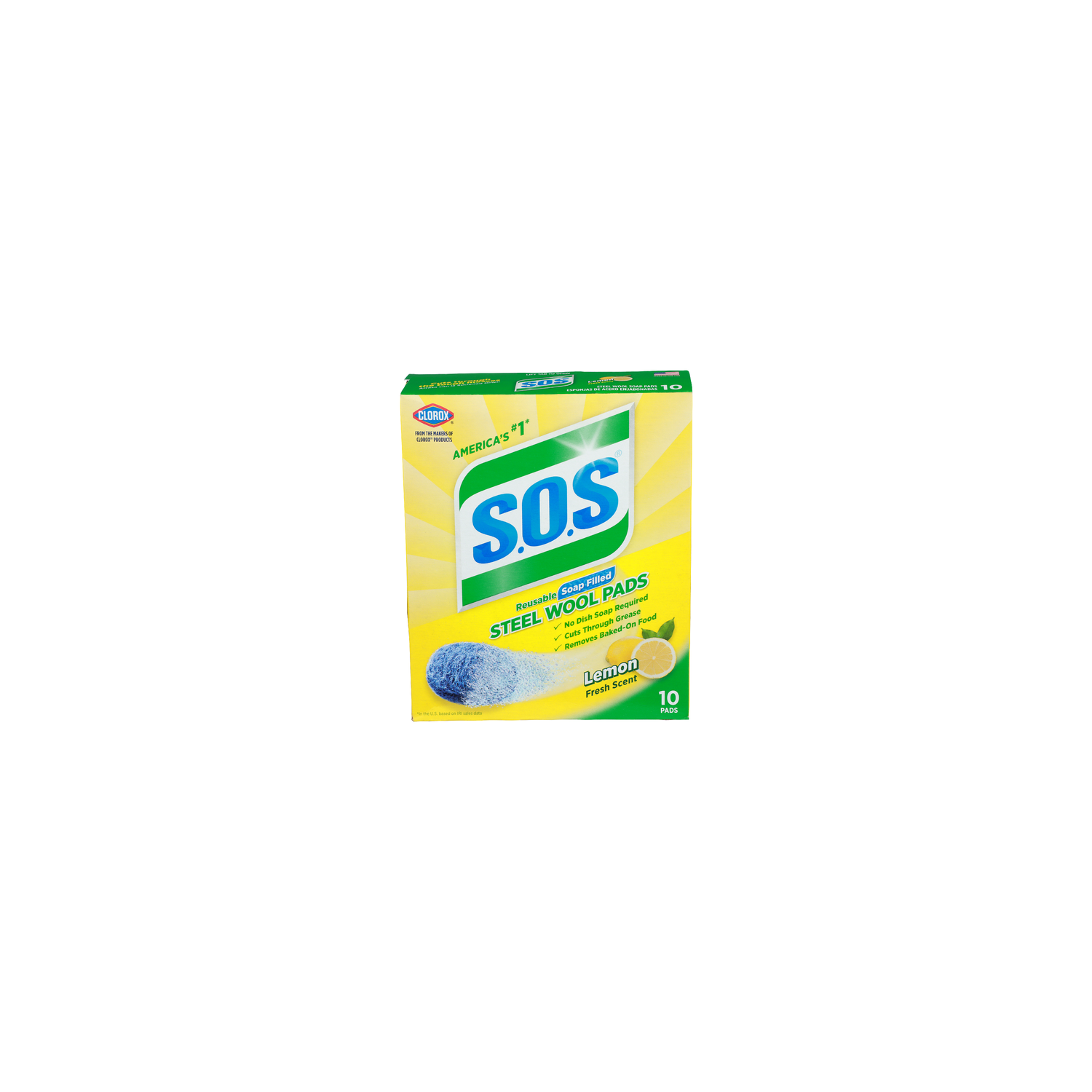 S.O.S Lemon Fresh Scent Reusable Soap Filled Steel Wool Pads - 10 Count Image 1 of 3