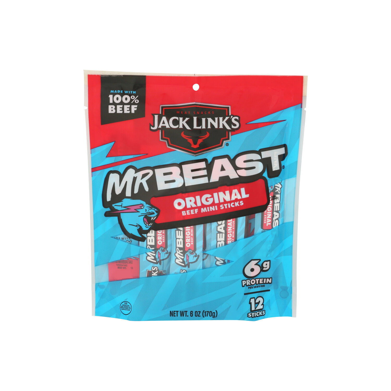 JACK LINK'S Mr Beast Original Mini Beef Jerky Sticks - 0.5 Ounce - 12 Count Image 1 of 4