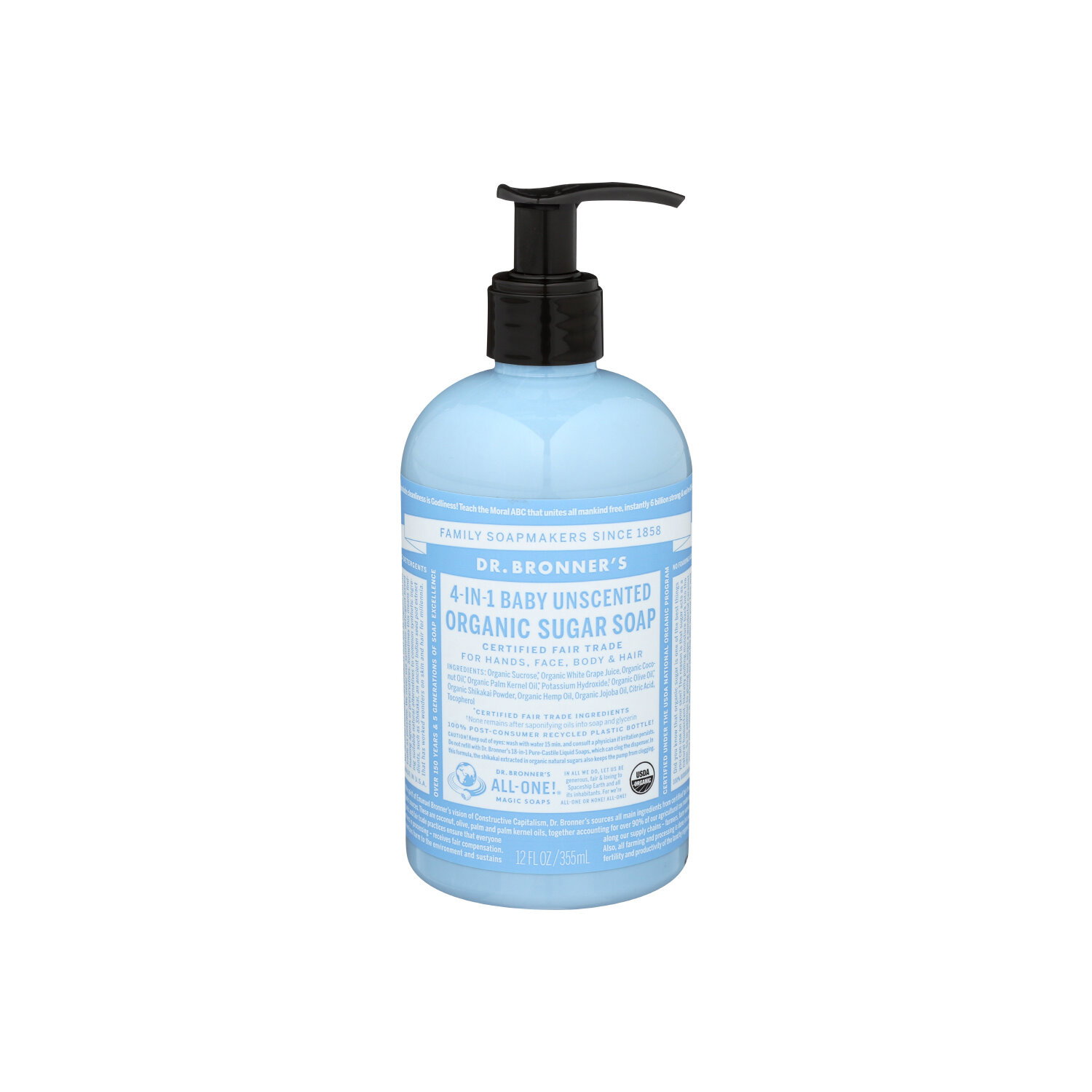 DR. BRONNER's Hand Soap Baby-Unscented Organic Sugar - 12 Fluid Ounce Image 1 of 2