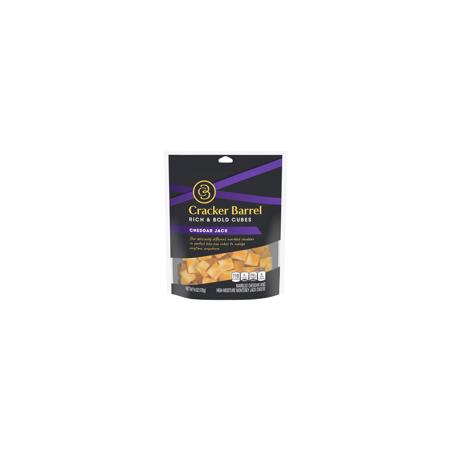 Cracker Barrel Rich & Bold Cheddar Jack Marbled Cheese Cubes, Bag - 6 Ounce