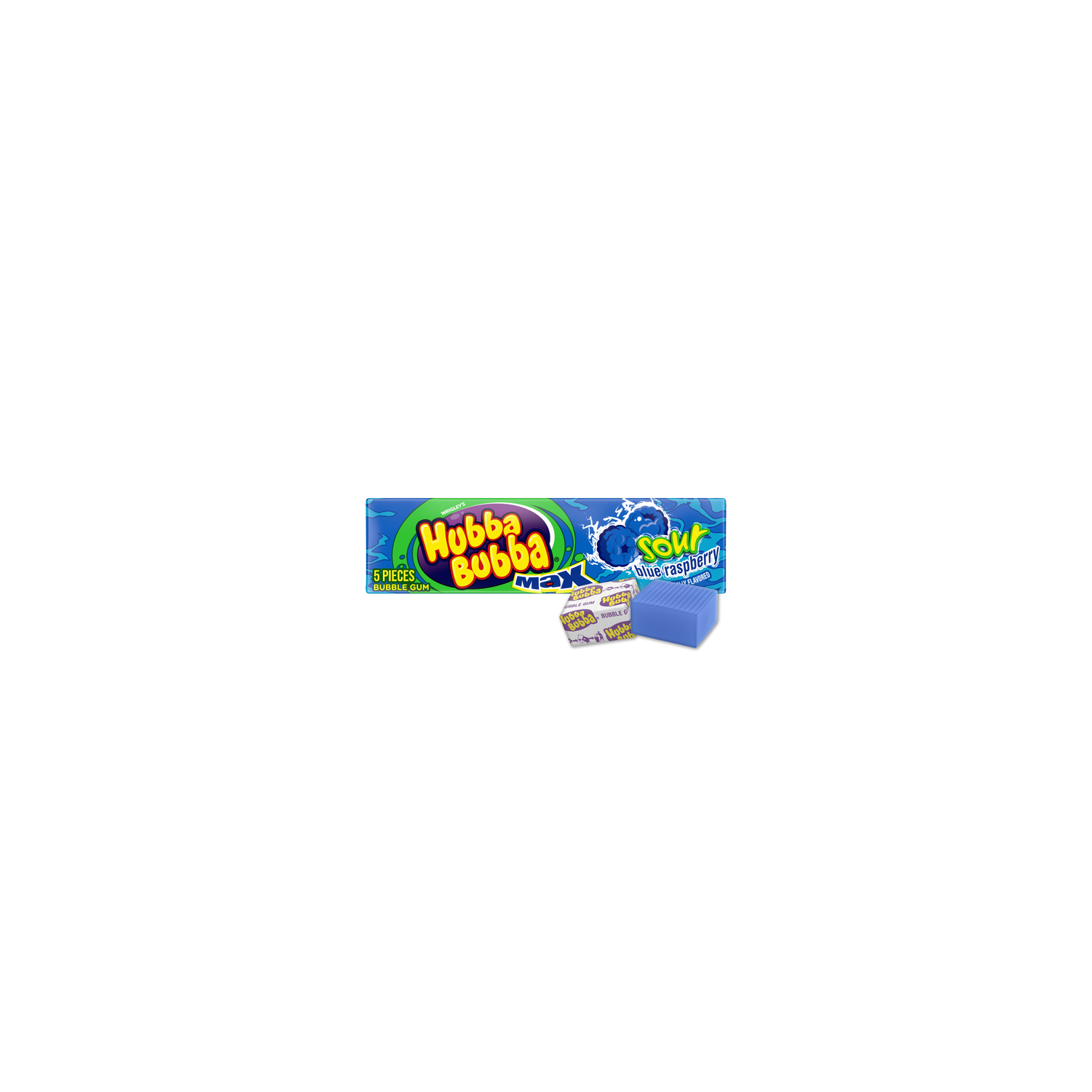 Hubba Bubba Sour Blue Raspberry Chewing Gum, Bubble Gum Single Size - 5 Count Image 1 of 3