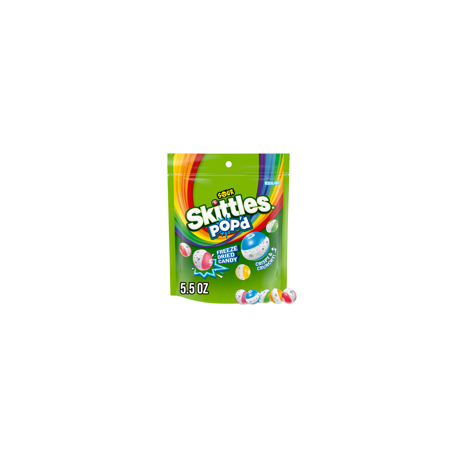 Skittles Pop'd Sour Freeze Dried Candy, Resealable Bag - 5.5 Ounce Image 1 of 4