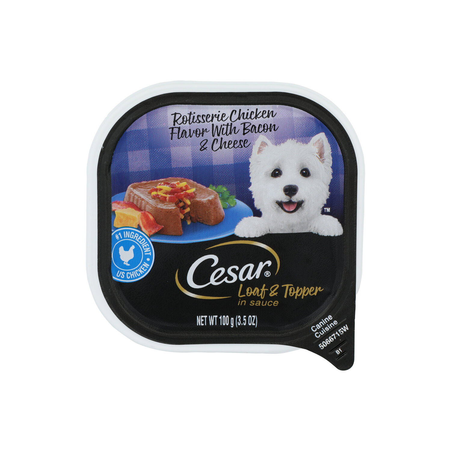 Cesar Canine Cuisine, Rotisserie Chicken Flavor With Bacon & Cheese, Loaf & Topper In Sauce - 100 Gram Image 1 of 4