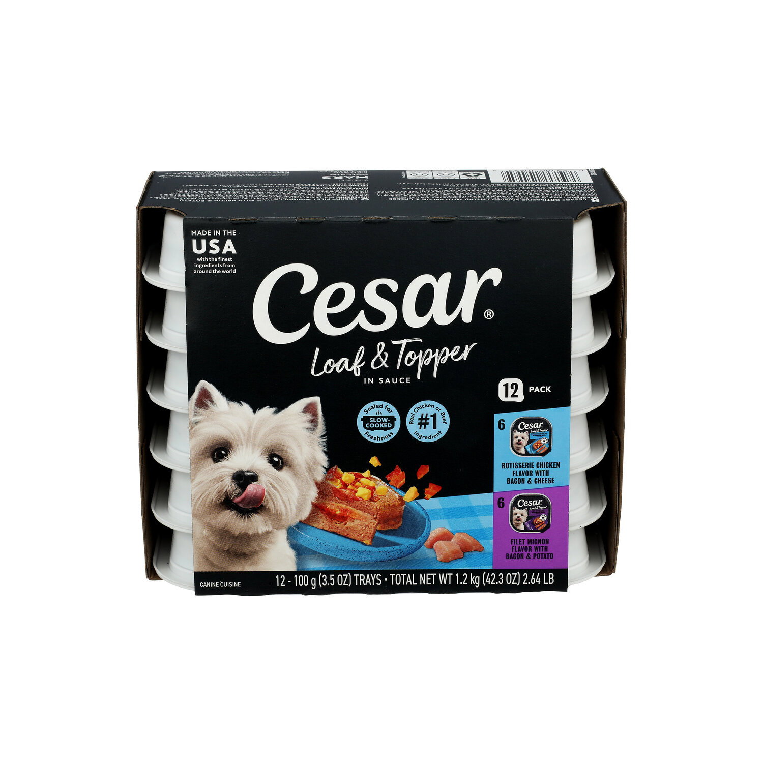 Cesar Variety Pack Chicken & Beef Loaf & Topper Wet Dog Food - 0.1 Kilogram - 12 Count Image 1 of 4