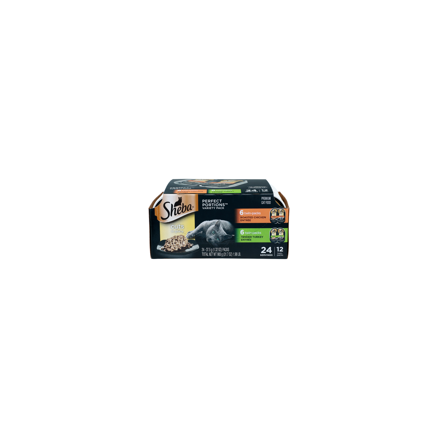 Sheba Cuts In Gravy Roasted Chicken Entree, Tender Turkey Entree Perfect Portions Variety Pack Premium Cat Food - 1.321 Ounce - 24 Count Image 1 of 2