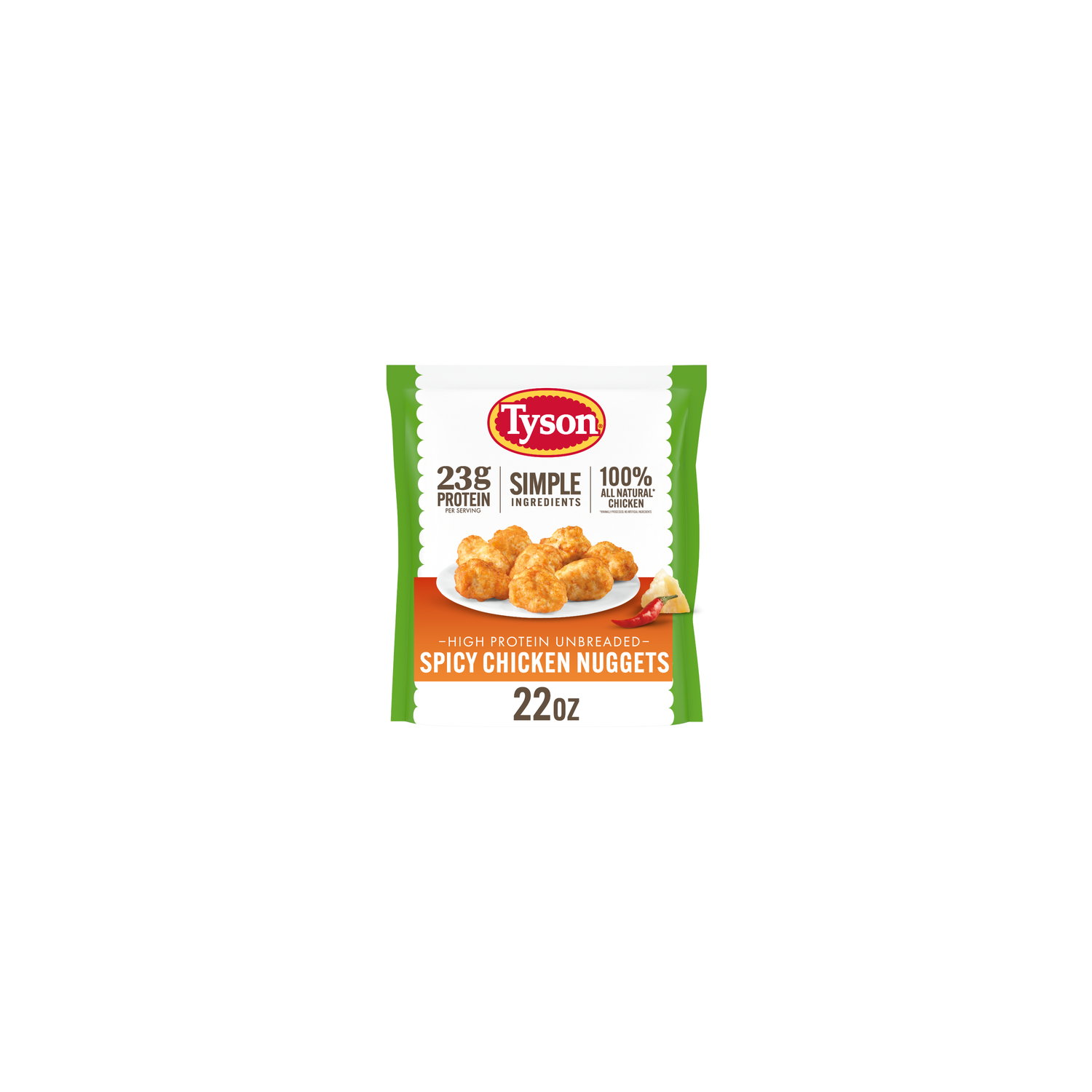 Tyson High Protein Unbreaded Simple Ingredients Spicy Chicken Nuggets - 22 Ounce Image 1 of 4