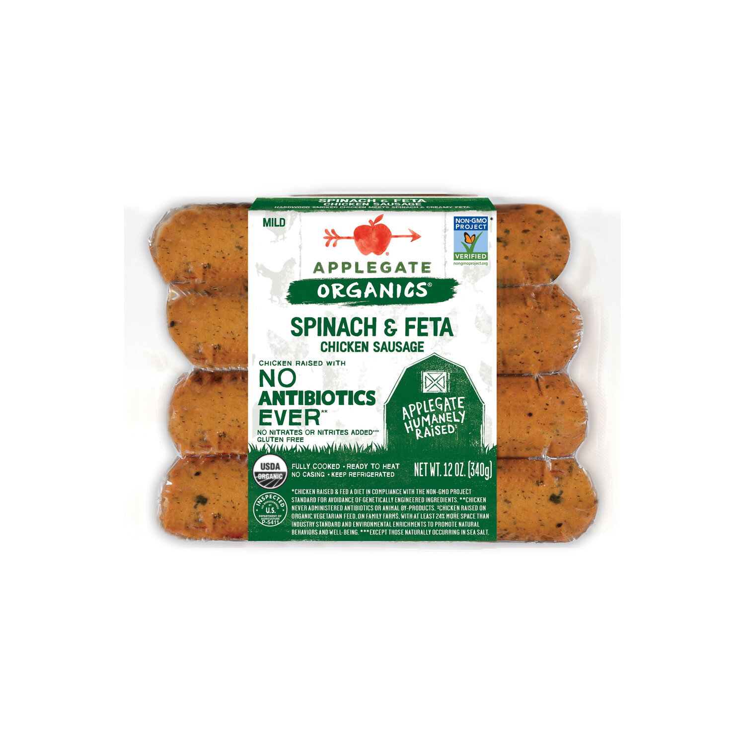 Applegate Organics  Spinach & Feta Chicken Sausage - 12 Ounce Image 1 of 4