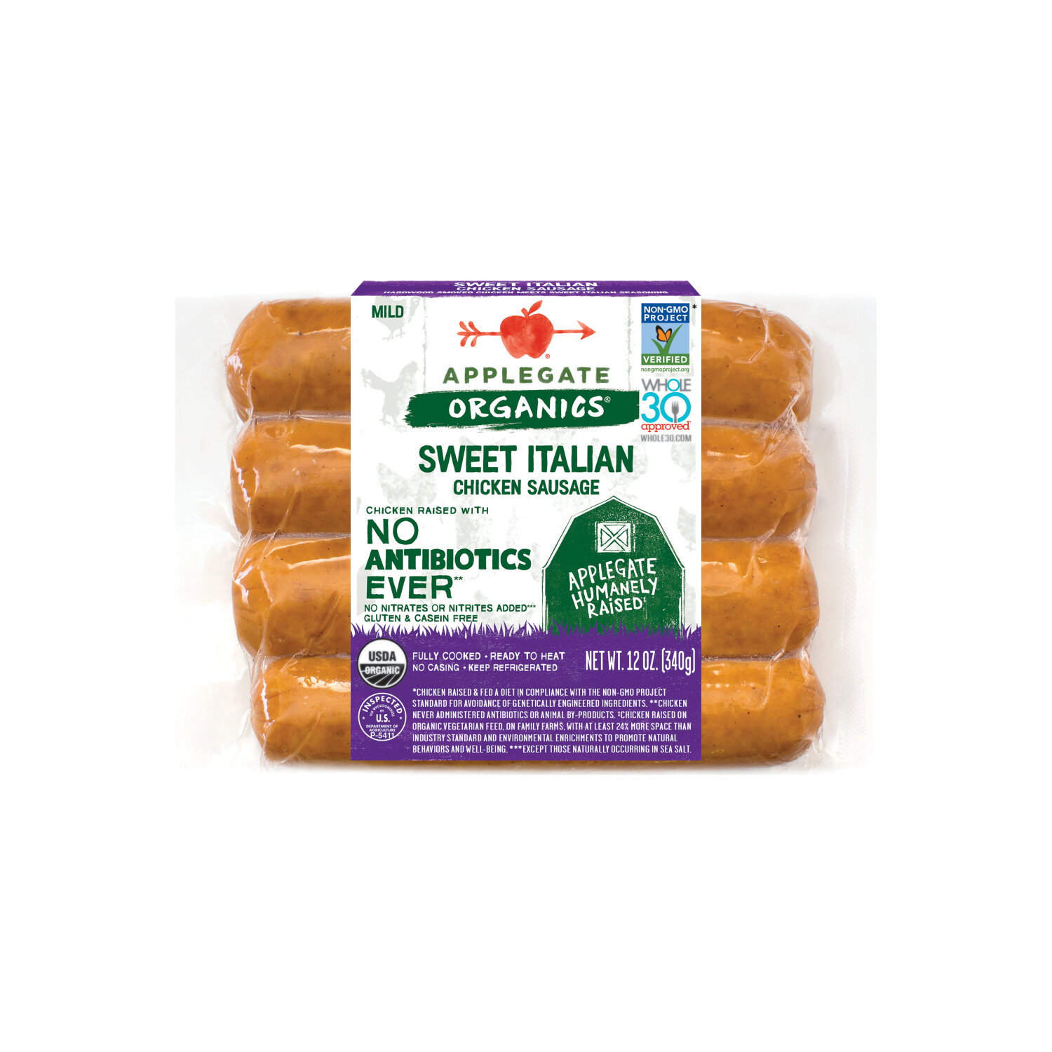 Applegate Organics Sweet Italian Chicken Sausage - 12 Ounce Image 1 of 4
