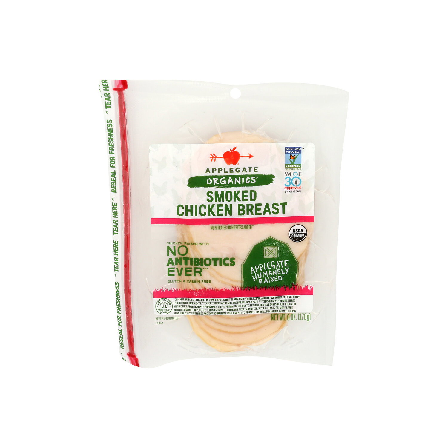 Applegate Organics Sliced Smoked Chicken Breast  - 6 Ounce Image 1 of 4