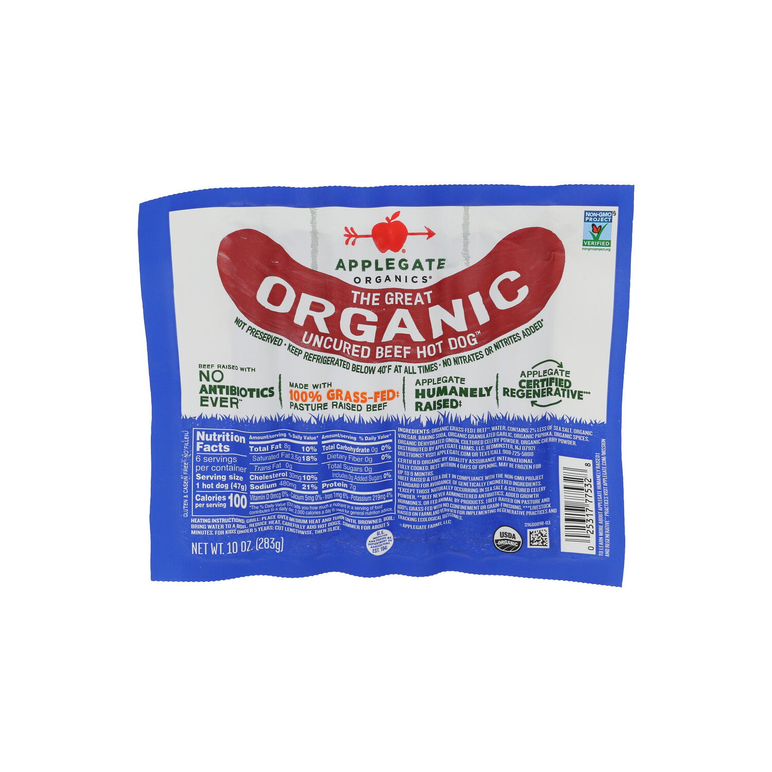 Applegate Organics The Great Organic Uncured Beef Hot Dog - 10 Ounce Image 1 of 4