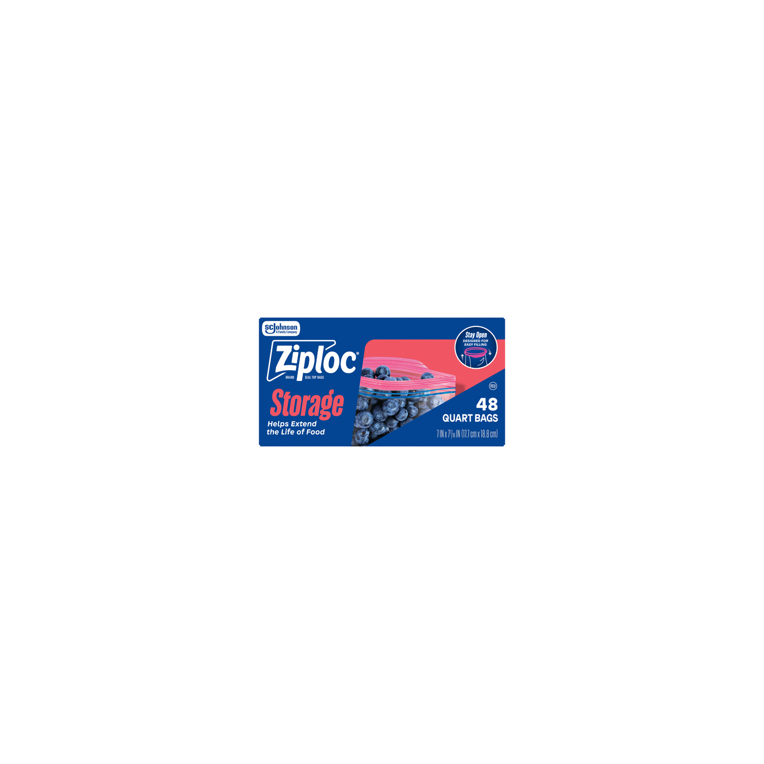 Ziploc Quart Storage Bags, Stay Open Design, Easy To Fill - 48 Count Image 1 of 2