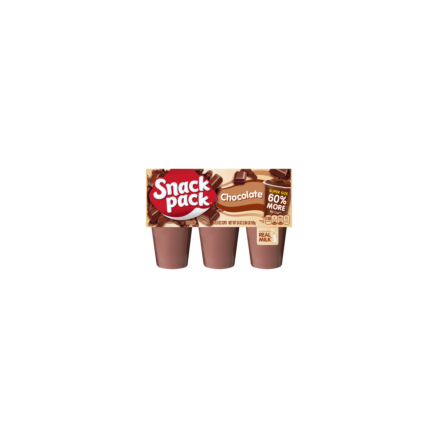 Snack Pack Super Size Chocolate Pudding, Pudding Cups - 33 Ounce Image 1 of 2