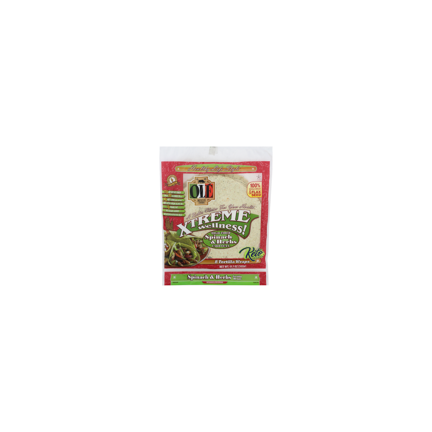 Ole Spinach & Herbs Xtreme Wellness! Tortilla Wraps - 1.588 Ounce - 8 Count Image 1 of 4