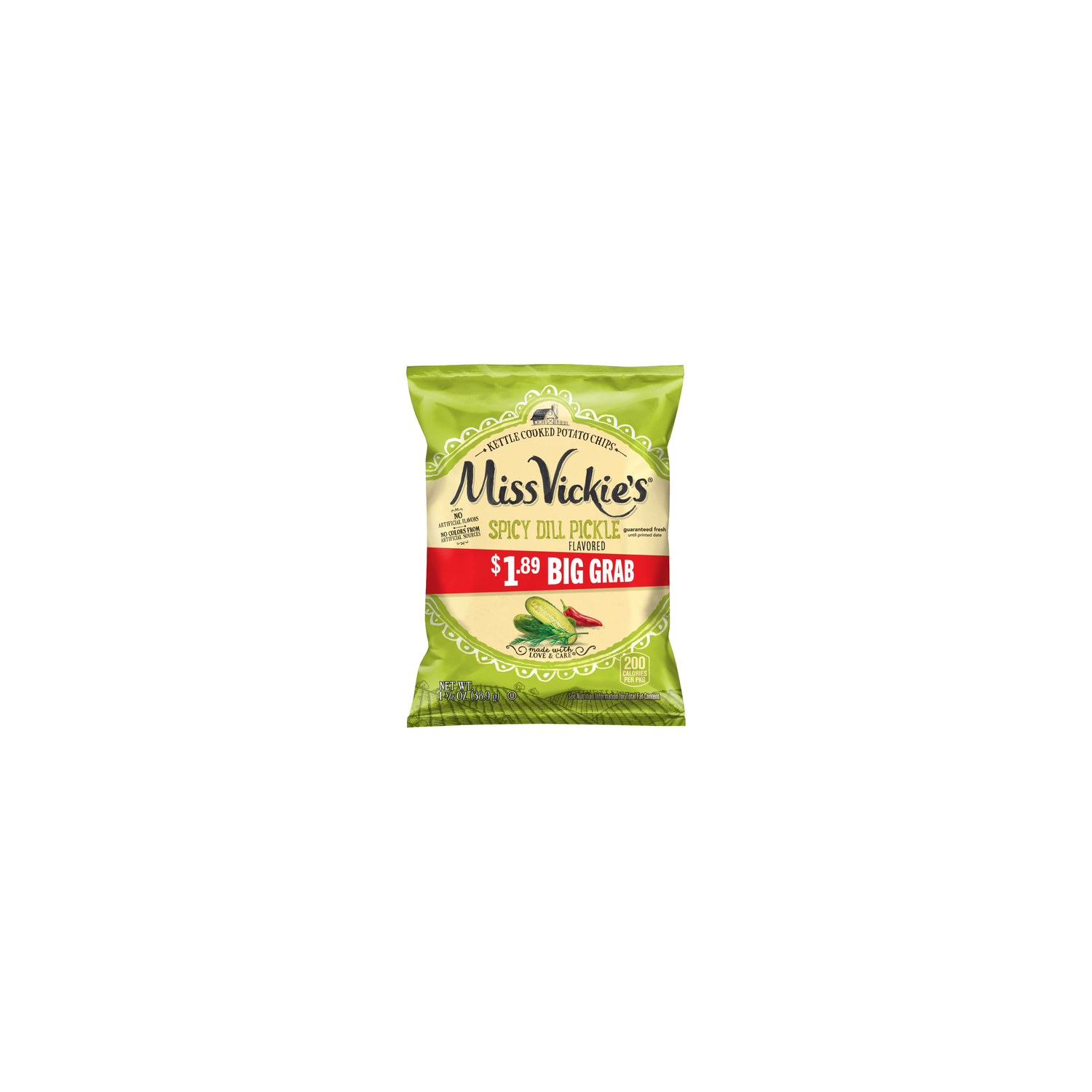 Miss Vickie's Kettle Cooked Spicy Dill Pickle Potato Chips - 1.38 Ounce Image 1 of 3