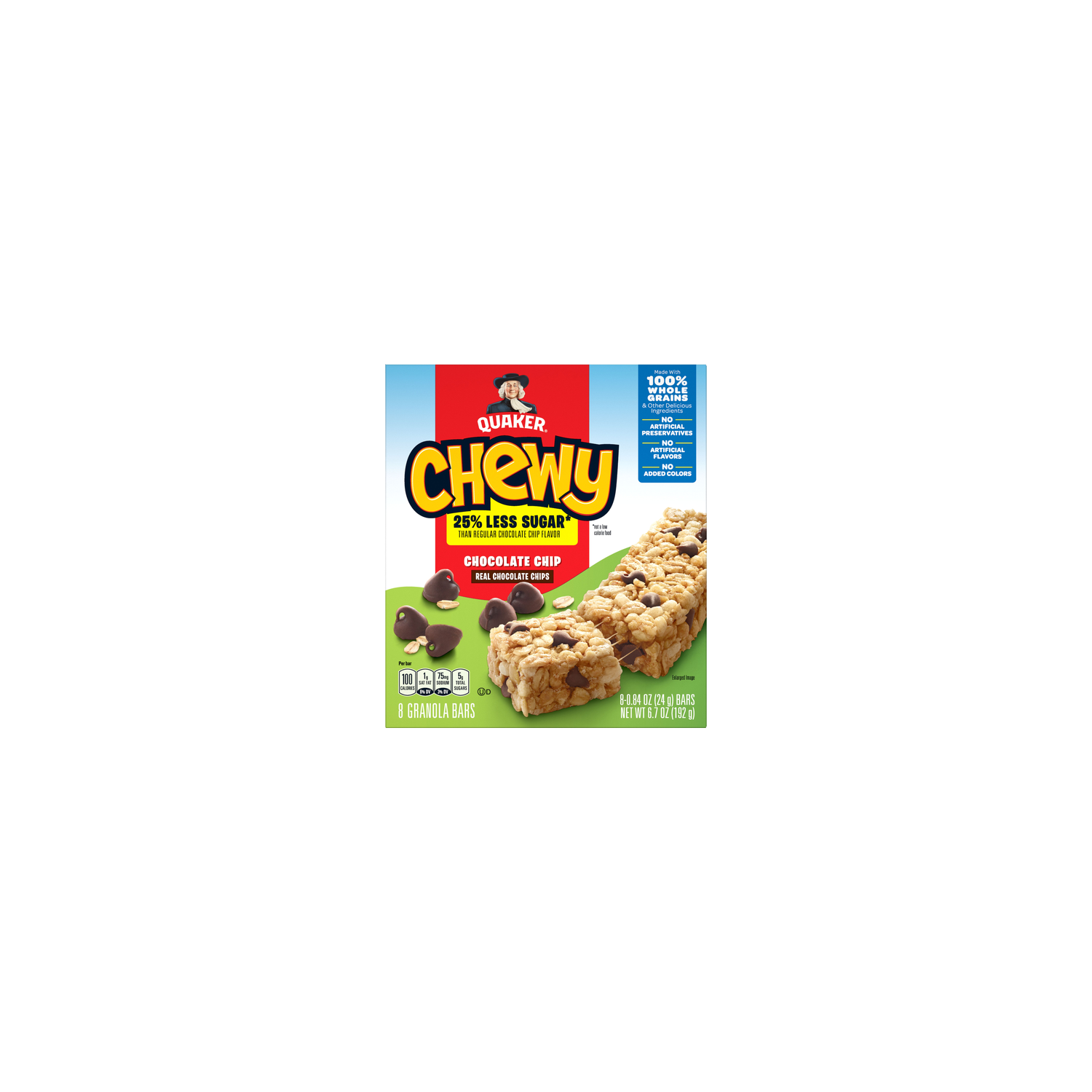 Quaker Chewy Granola Bars Less Sugar Chocolate Chip - 6.7 Ounce Image 1 of 3
