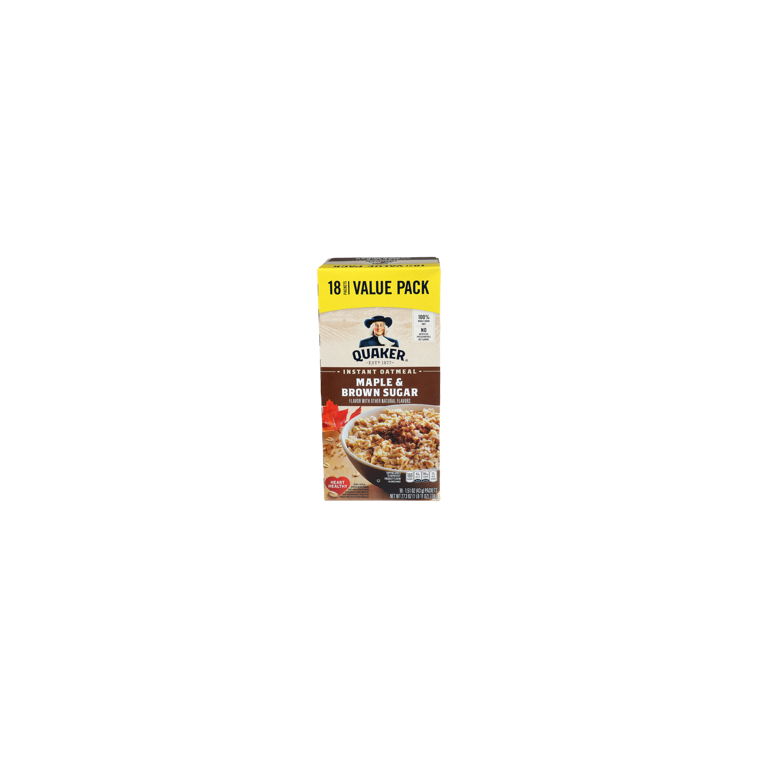 Quaker Maple & Brown Sugar Instant Oatmeal - 1.517 Ounce - 18 Count Image 1 of 4
