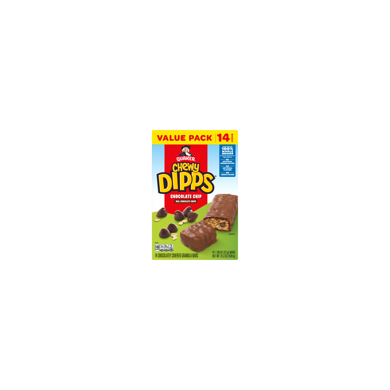 Quaker Chewy Dipps Chocolatey Covered Granola Bars Chocolate Chip - 15.3 Ounce Image 1 of 3