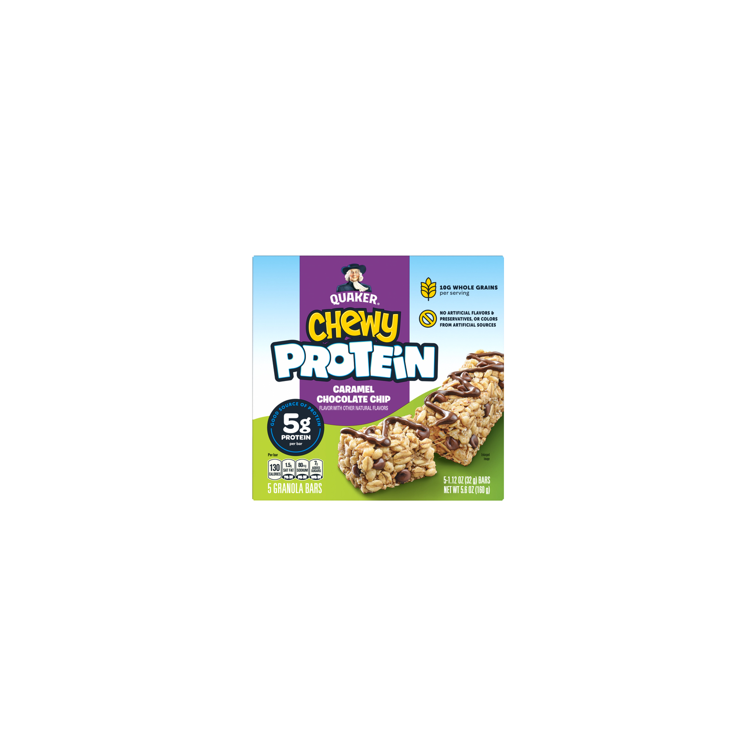 Quaker Caramel Chocolate Chip Chewy Protein Granola Bars - 5.6 Ounce Image 1 of 3