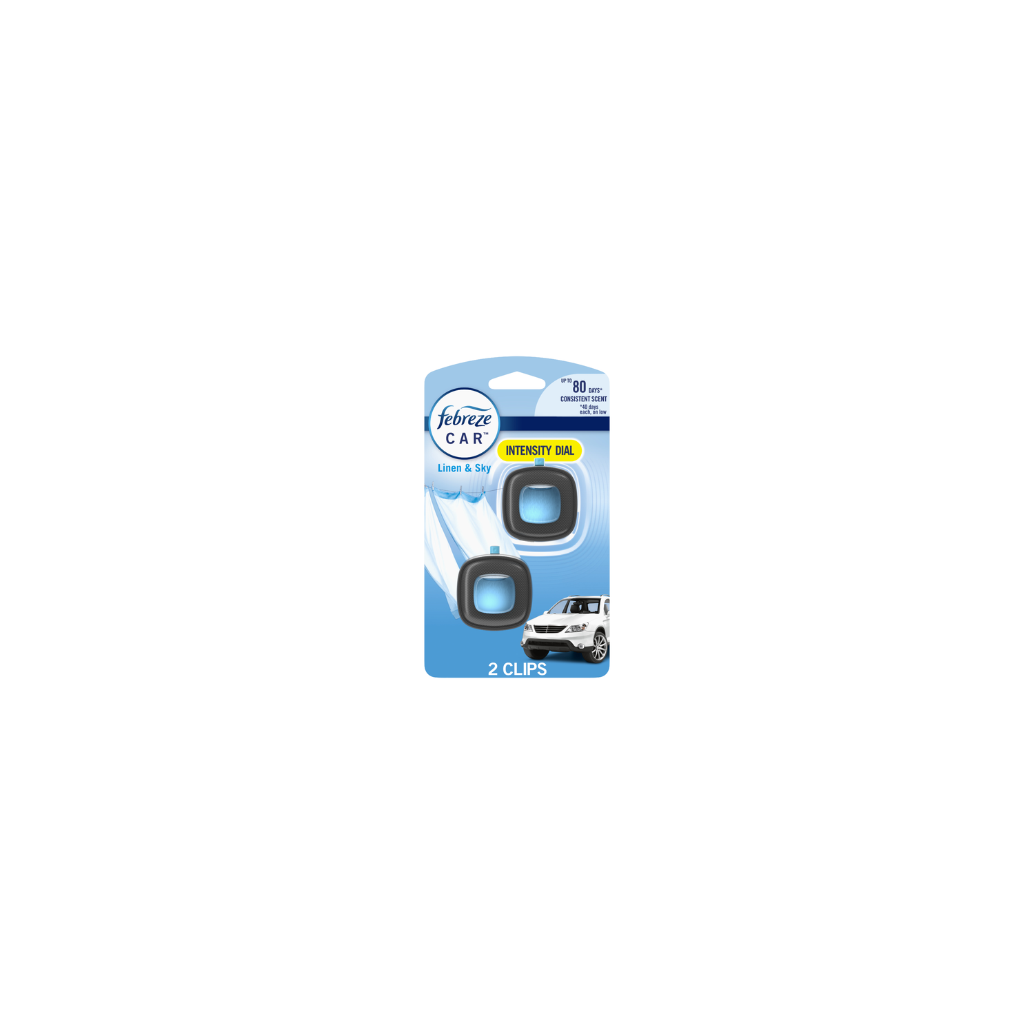 Febreze Car Air Freshener, Odor-Fighting Automotive Vent Clip, Linen & Sky Scent - 0.13 Ounce Image 1 of 2