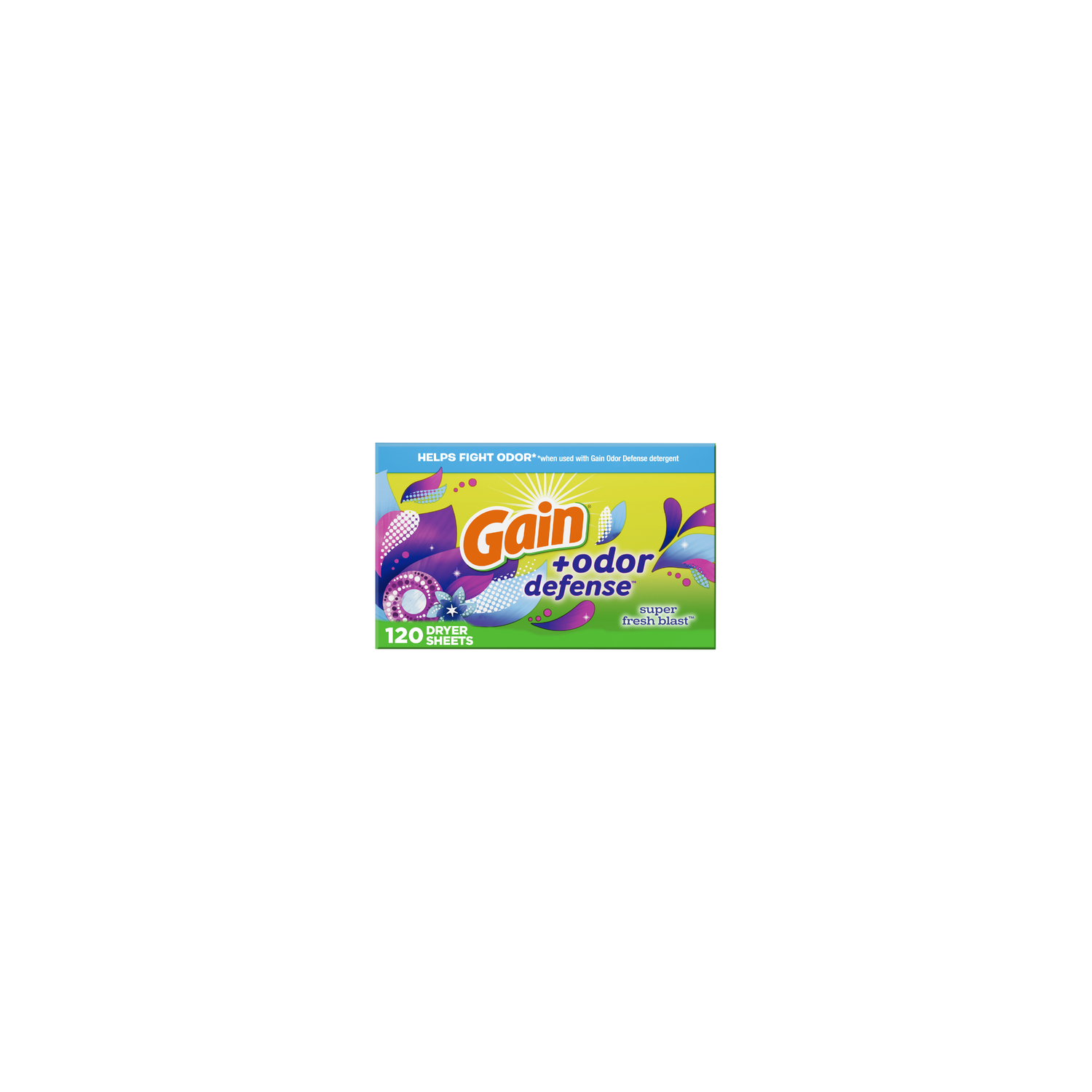 Gain + Odor Defense Dryer Sheets, Super Fresh Blast Scent Fabric Softener - 120 Count Image 1 of 2