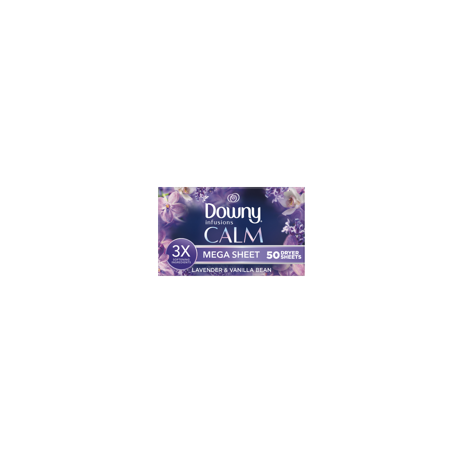 Downy Infusions Mega Dryer Sheets, Laundry Fabric Softener, Calm, Lavender And Vanilla Bean - 50 Count