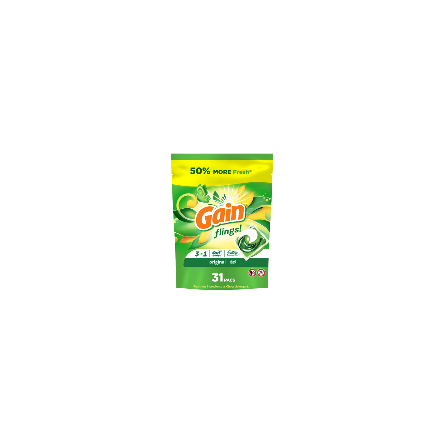 Gain Flings Liquid Detergent Pacs, Original Scent - 31 Count Image 1 of 2
