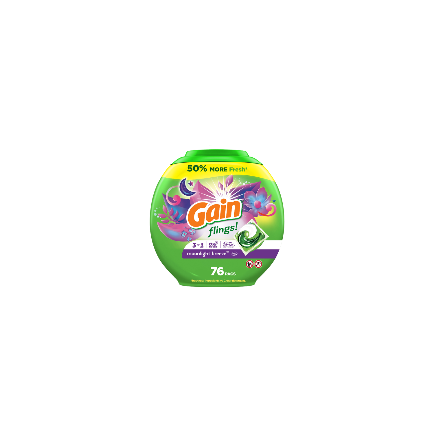 Gain Flings Liquid Detergent Pacs, Moonlight Breeze Scent - 76 Count Image 1 of 2