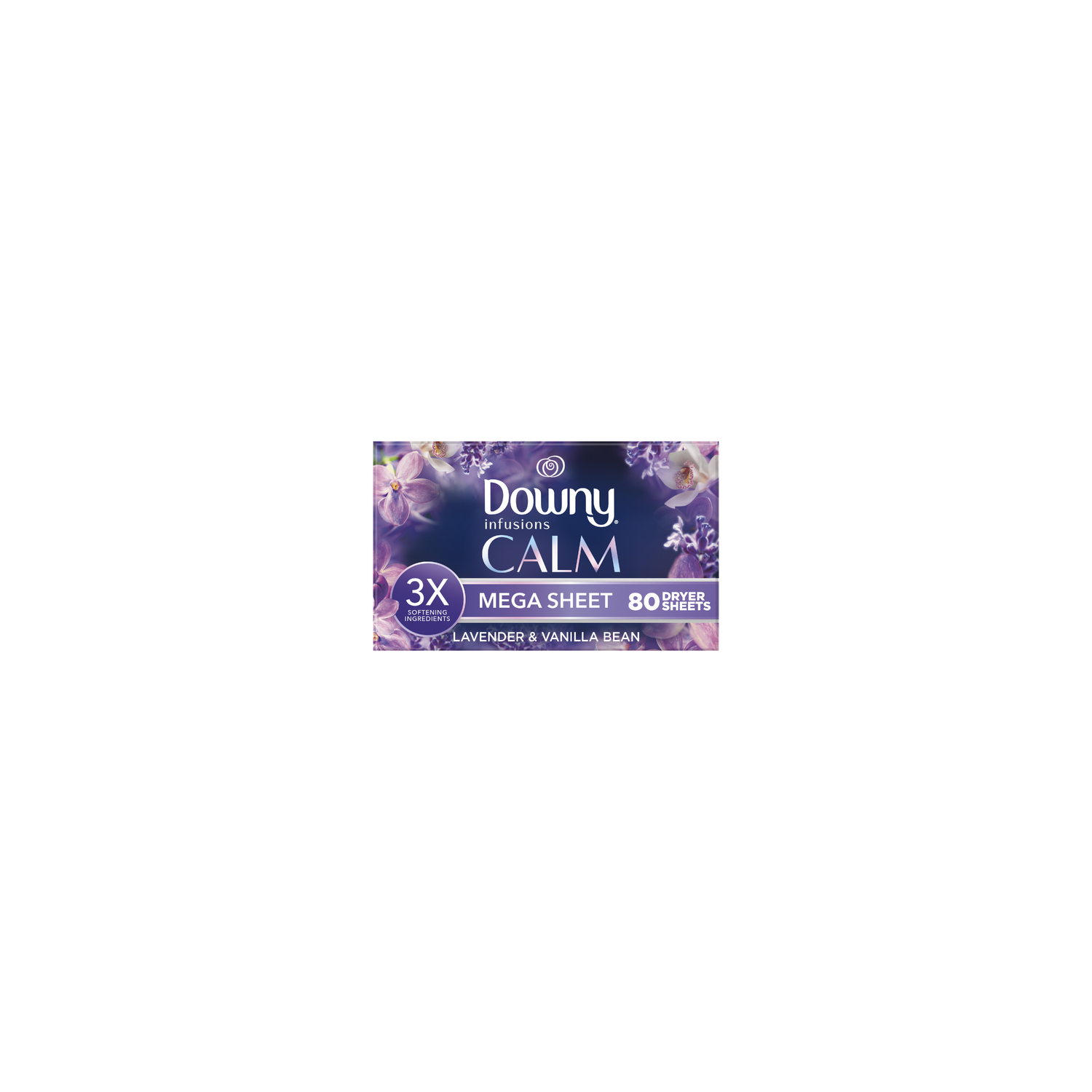 Downy Infusions Mega Dryer Sheets, Laundry Fabric Softener, Calm, Lavender And Vanilla Bean - 80 Count