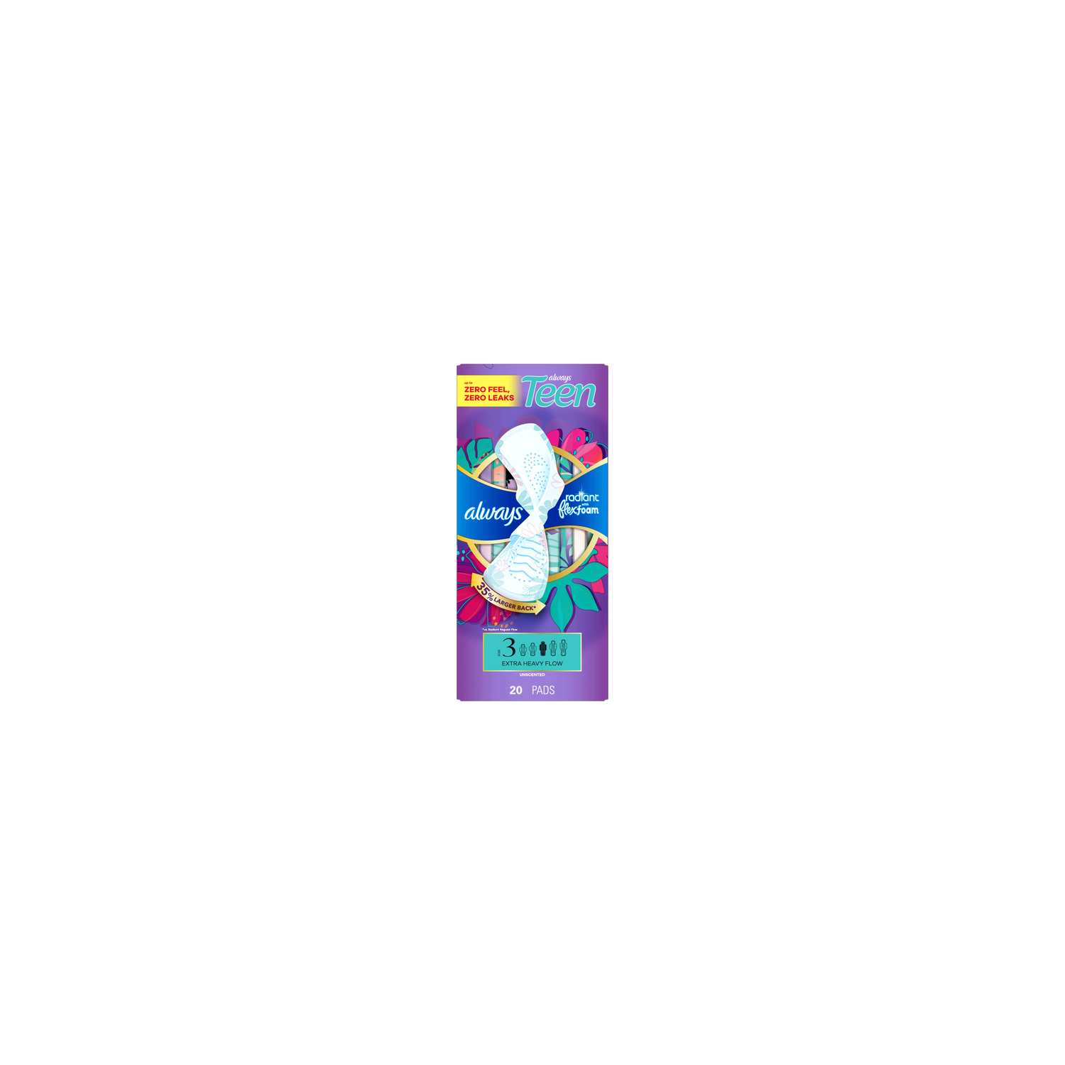 Always Radiant Teen Pads, Size 3, Extra Heavy, With Wings - 20 Count Image 1 of 2