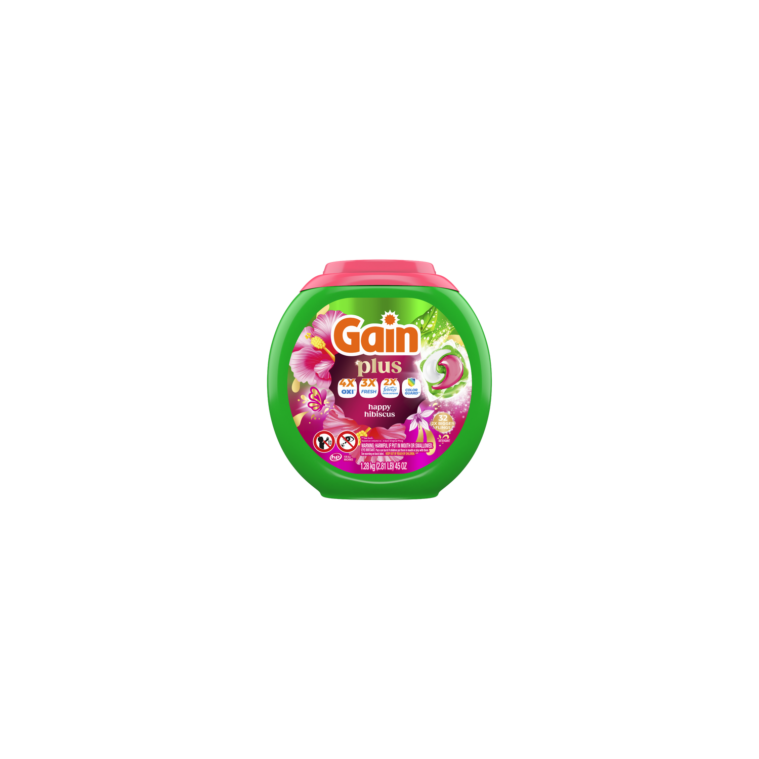 Gain Super Sized Flings Laundry Pacs, , Hibiscus Hula Scent - 32 Count Image 1 of 2