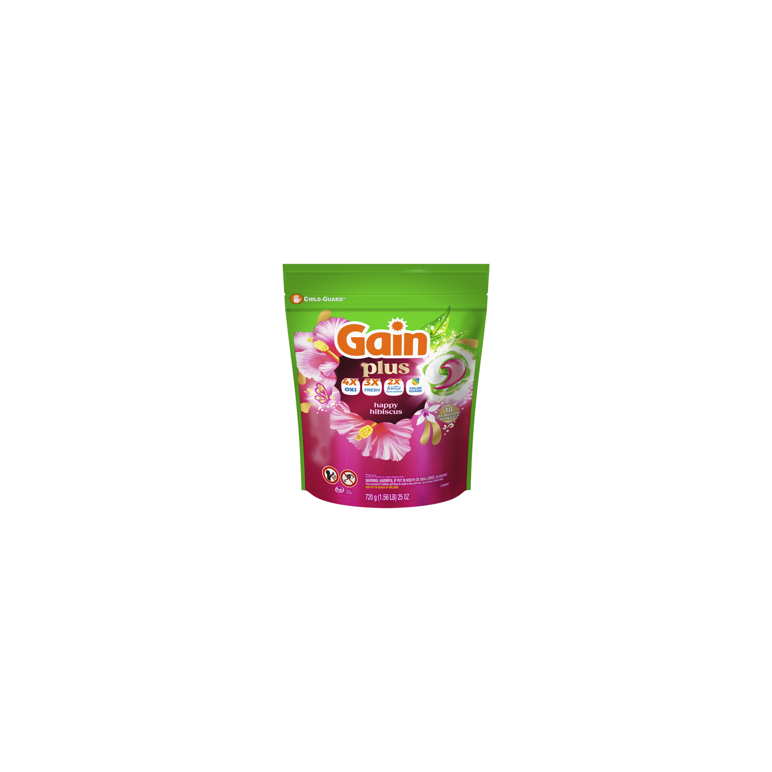 Gain Plus Flings Detergent Pacs, Happy Hibiscus Scent - 18 Count Image 1 of 2