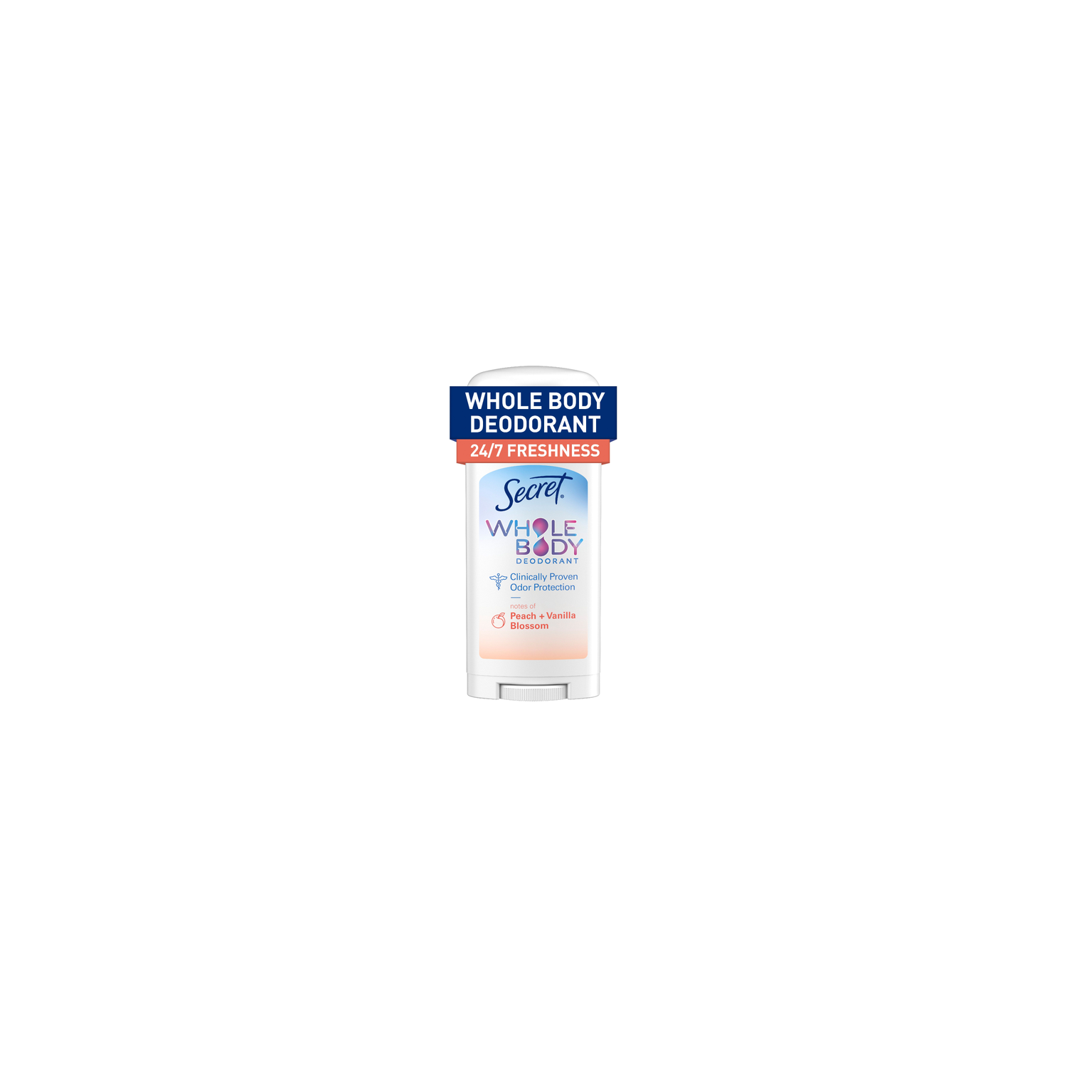 Secret Whole Body Stick Aluminum Free Deodorant For Women With Notes Of Peach & Vanilla - 2.4 Ounce