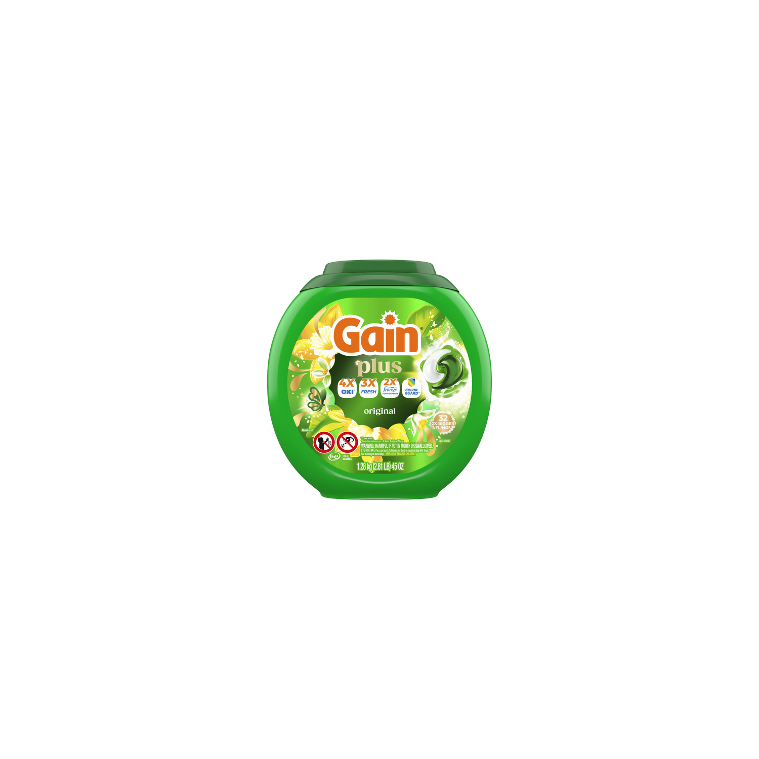 Gain Plus Flings Liquid Washing Detergent Pacs, Original Scent - 32 Count Image 1 of 2