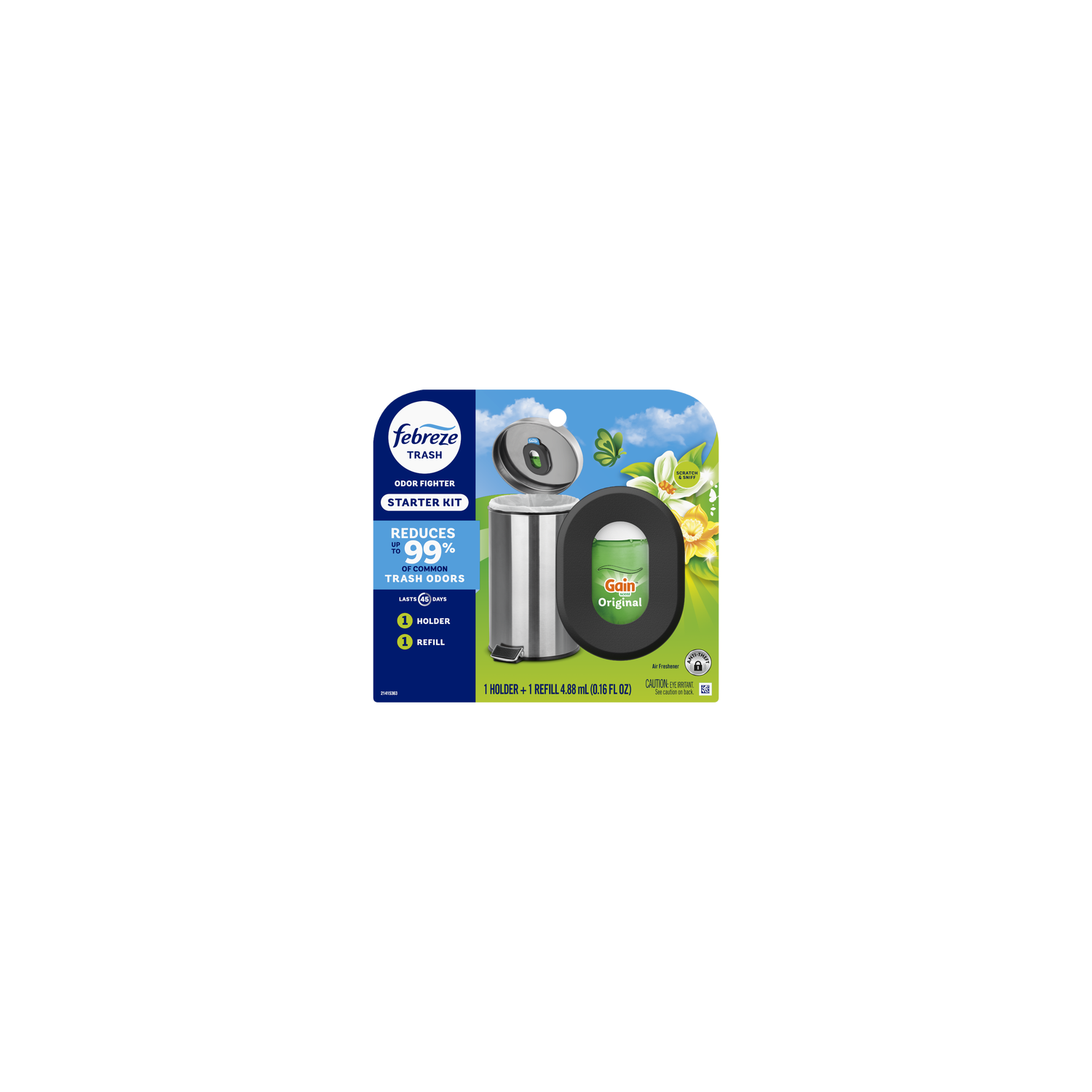 Febreze Trash Odor Fighter, Gain Original Scent, 1 Holder + Refill - 0.16 Ounce Image 1 of 2