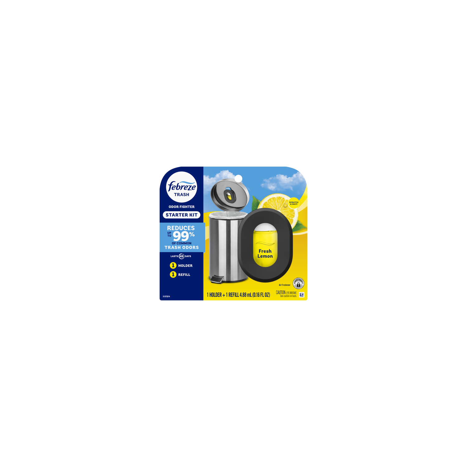 Febreze Trash Odor Fighter, Fresh Lemon Scent, 1 Holder + Refill - 2 Count Image 1 of 2