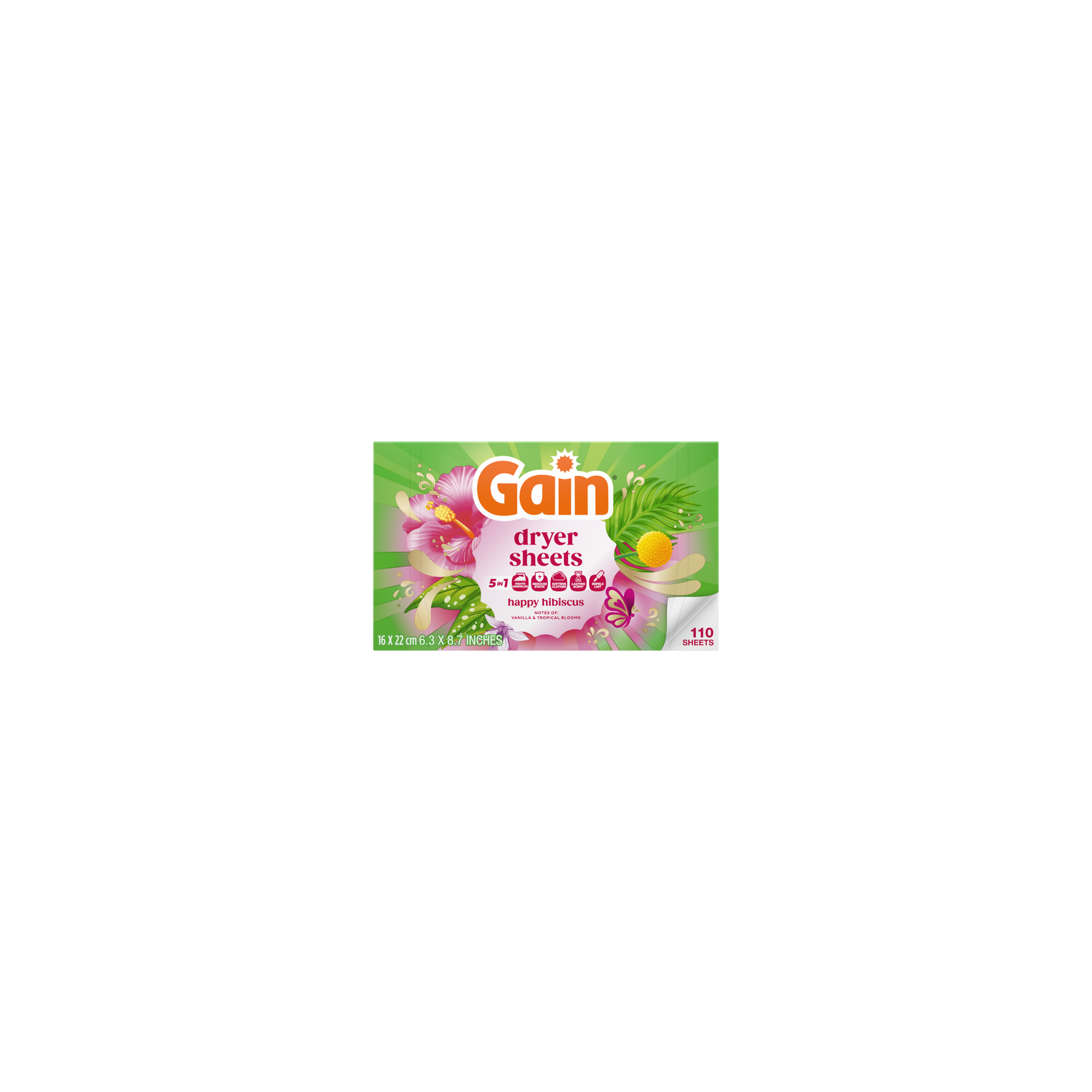 Gain , Laundry Dryer Sheets, Happy Hibiscus Scent - 110 Count Image 1 of 2