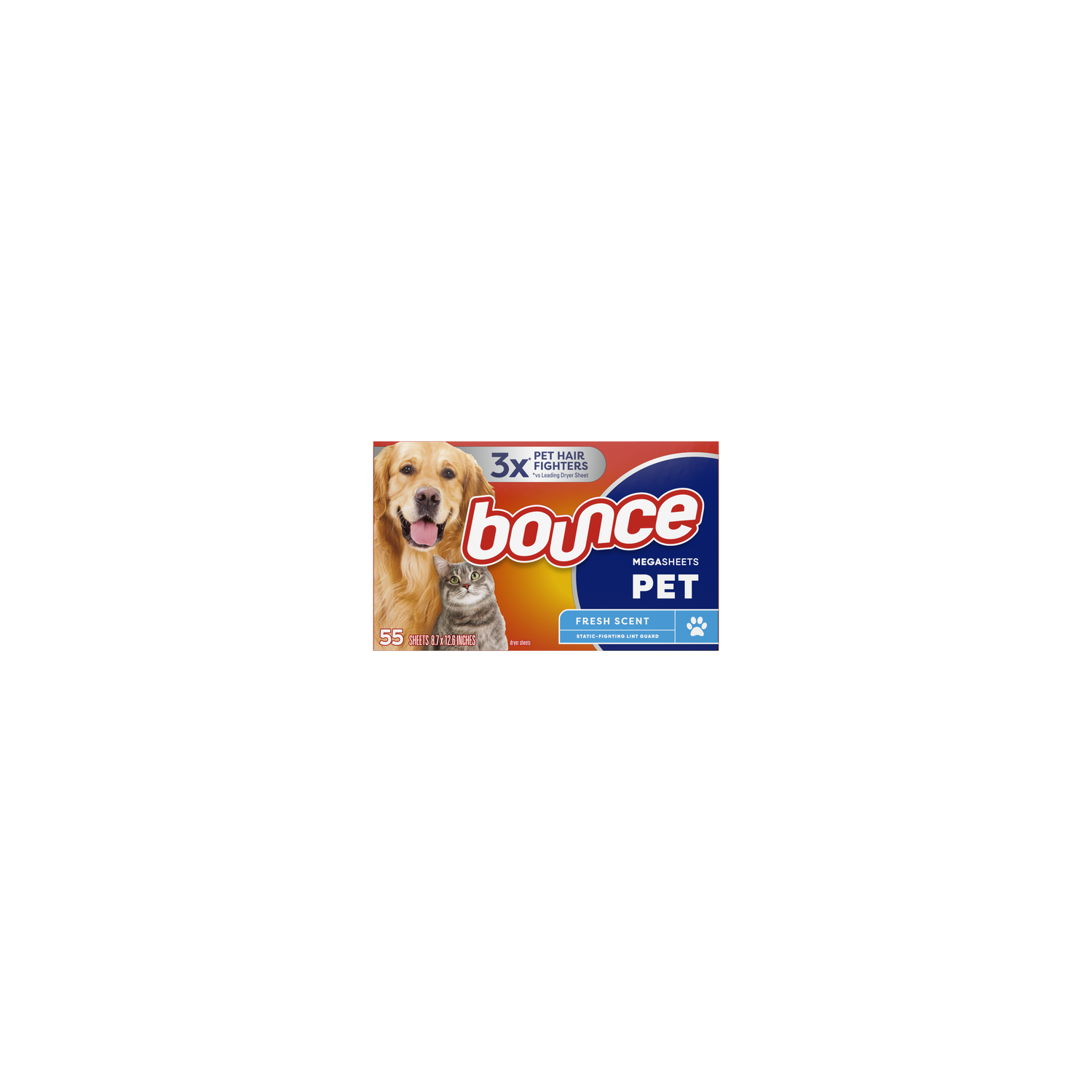 Bounce Pet Hair And Lint Guard Mega Dryer Sheets, , Fresh Scent - 55 Count