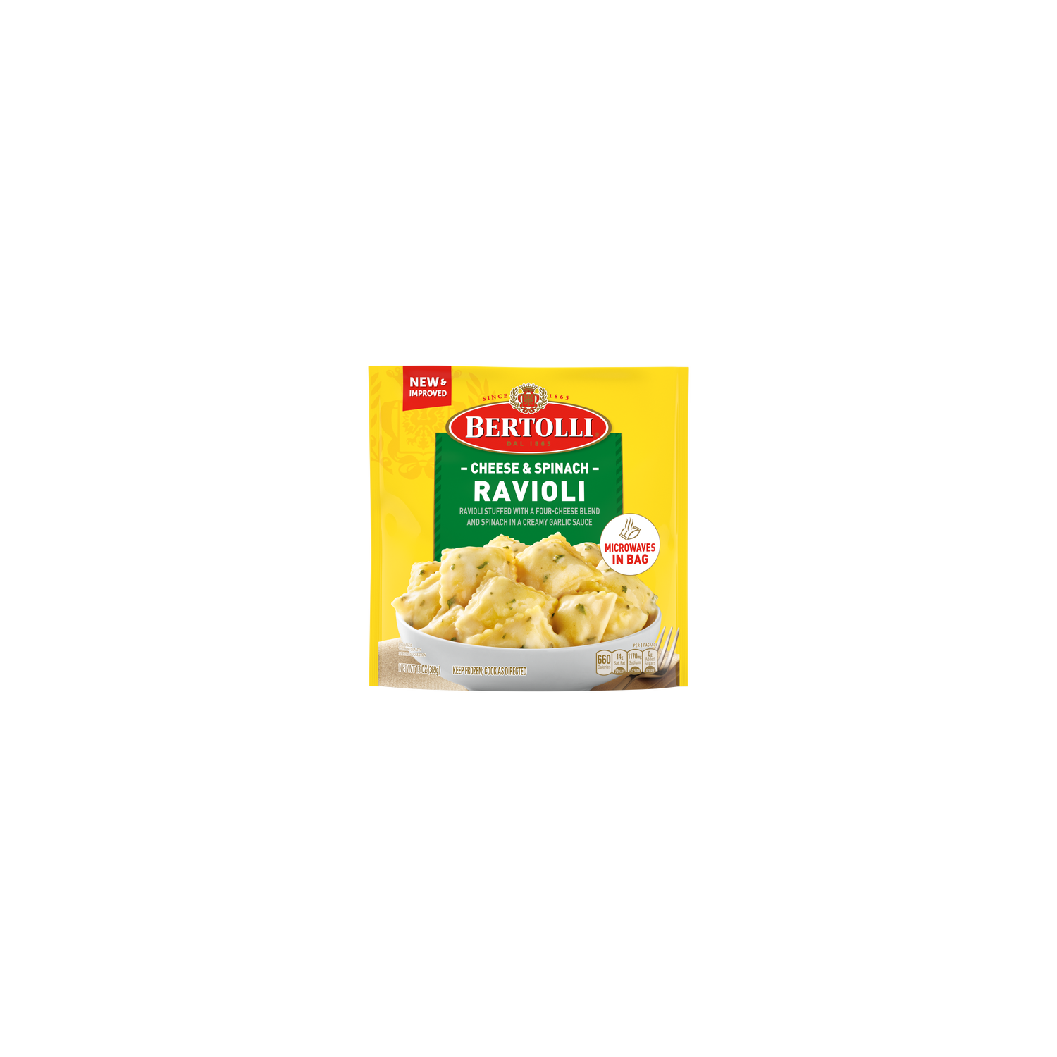 Bertolli Pasta Sides Cheese & Spinach Ravioli, Frozen Sides - 13 Ounce Image 1 of 2