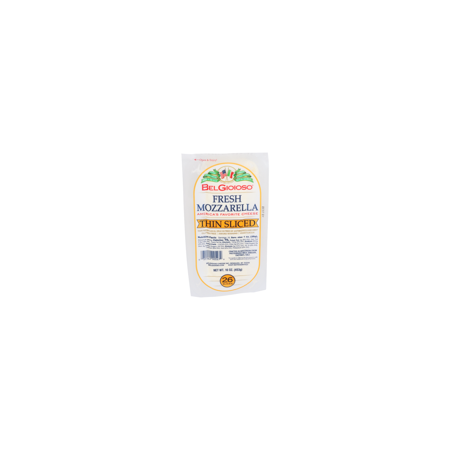 Belgioioso Mild, Milky Log Cheese Mozzarella Thin Sliced - 0.615 Ounce - 26 Count Image 1 of 4