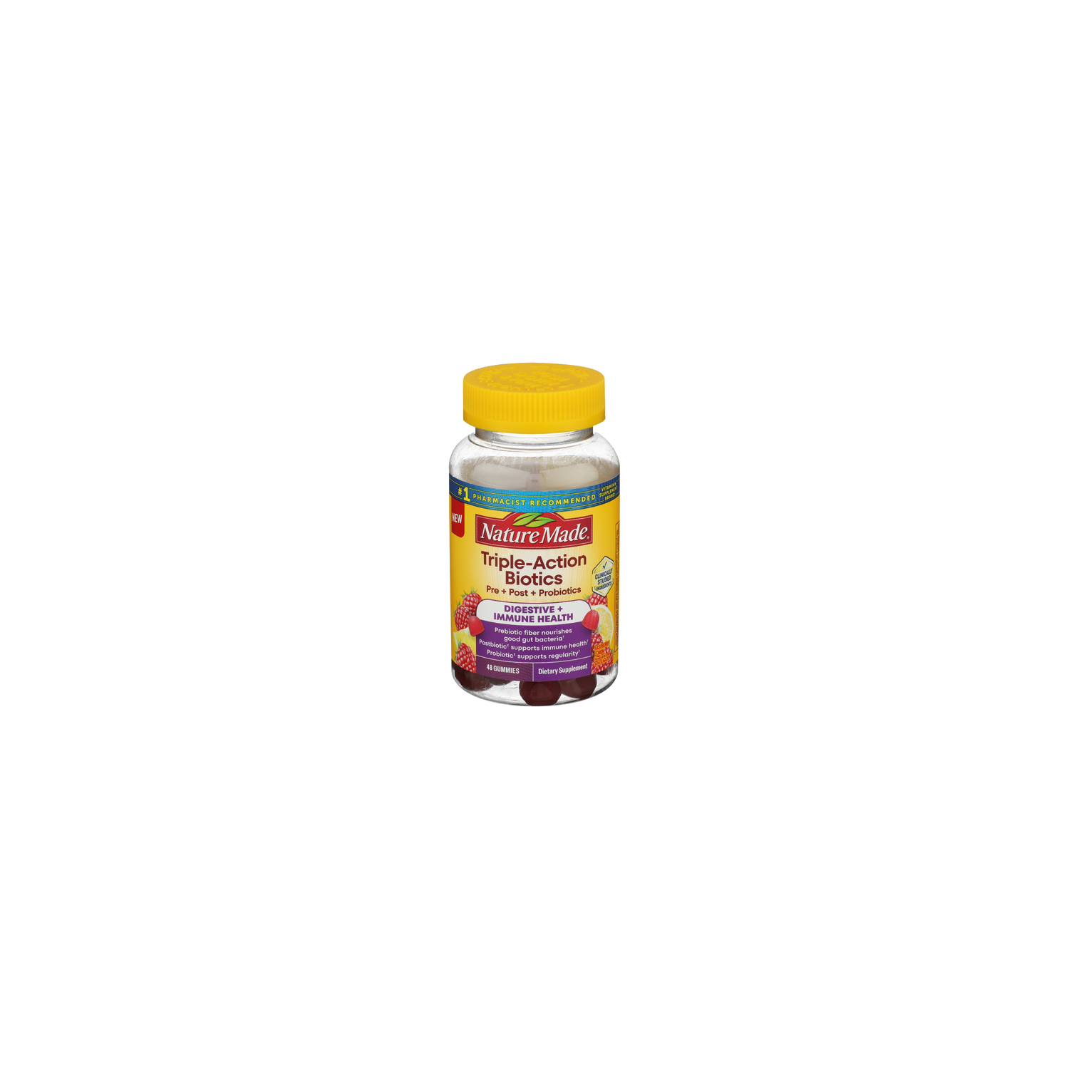 Nature Made Unscented Raspberry Lemon Gummy Triple-Action Probiotics Gummies - 48 Count Image 1 of 4