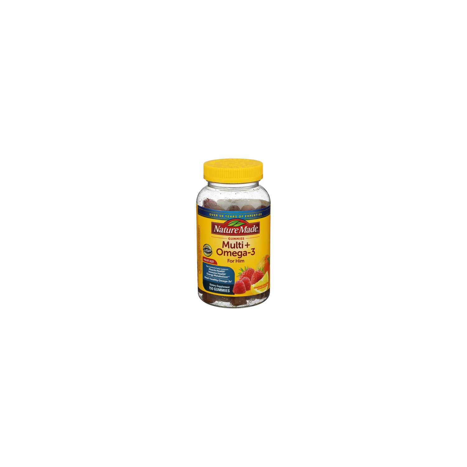 Nature Made Unscented Strawberry, Lemon, Orange Gummy Multi For Him + Omega-3 Adult Gummies - 150 Count Image 1 of 2