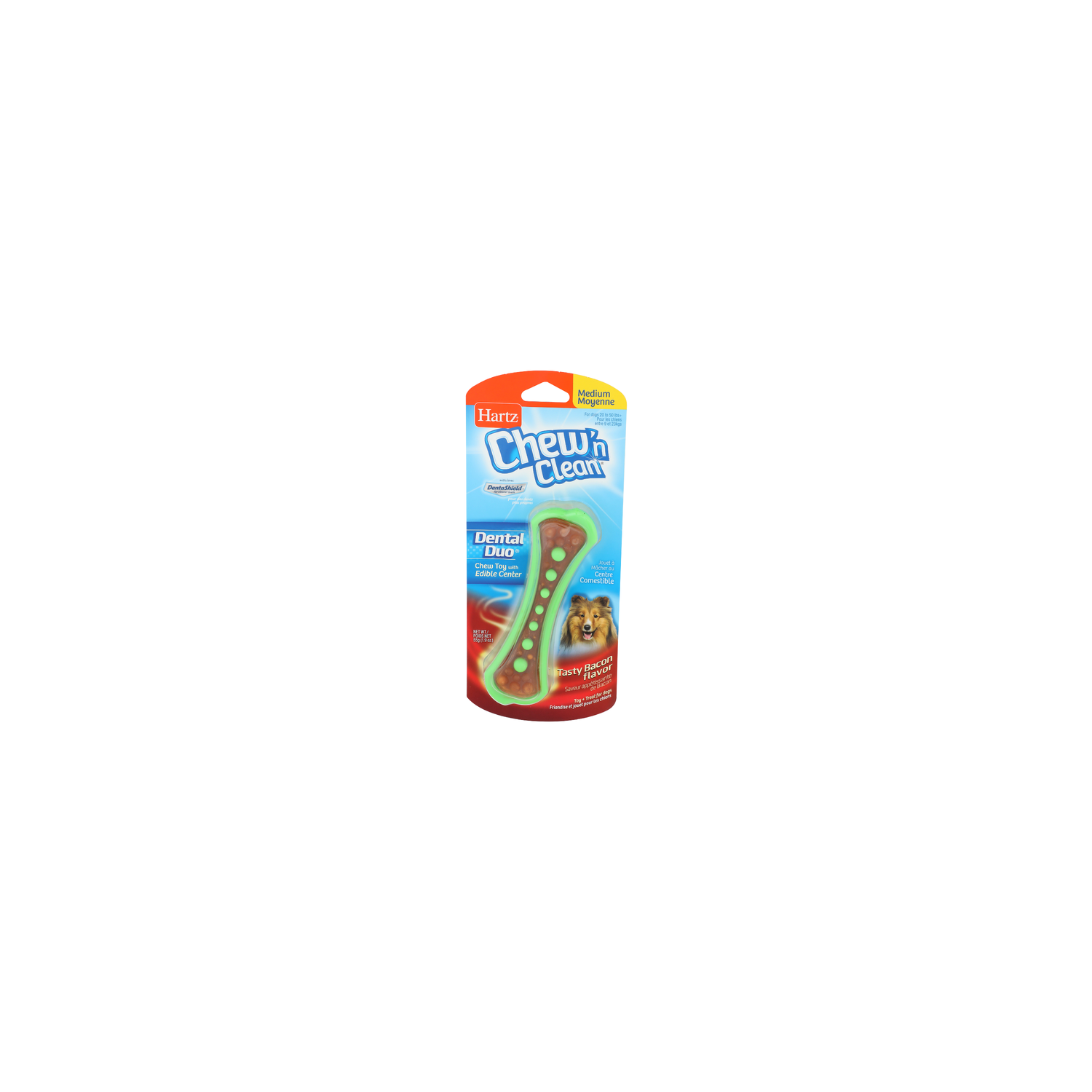 Hartz Tasty Bacon Flavor Dental Duo Chew Toy With Edible Center Chew'n Clean + Treat For Dogs - 1.9 Ounce Image 1 of 4