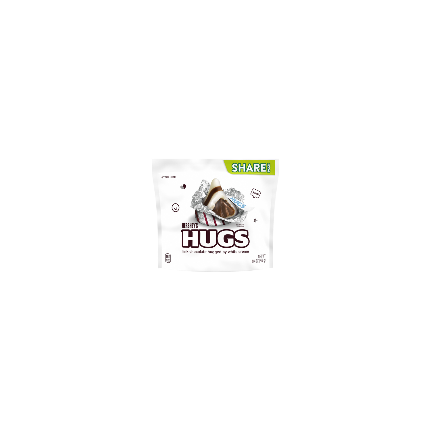 HERSHEY'S Hugs Share Pack Milk Chocolate Hugged By White Crème Kisses - 9.4 Ounce